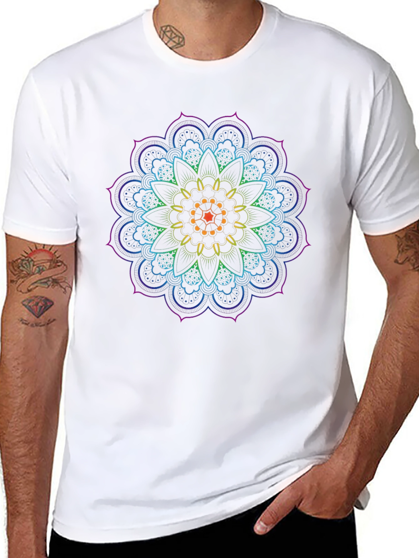 Rainbow Mandala Graphic Black T-Shirt