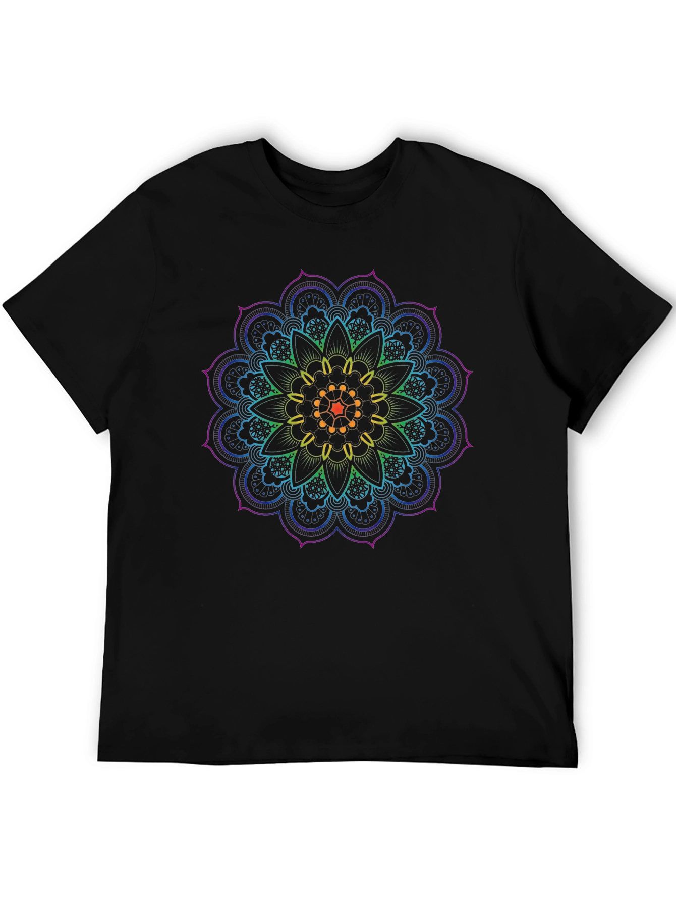 Rainbow Mandala Graphic Black T-Shirt