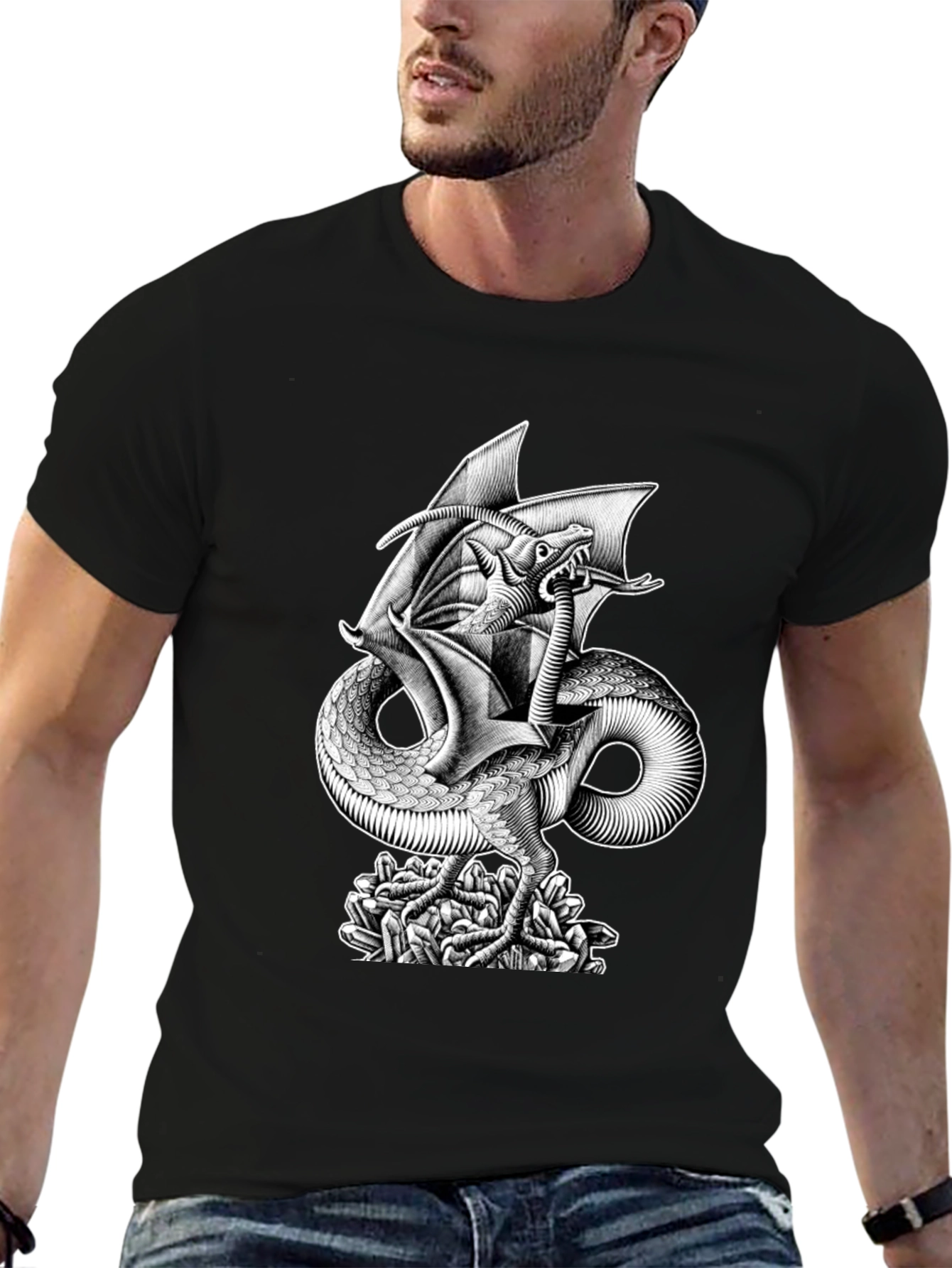 Dragon Graphic Print Black T-Shirt