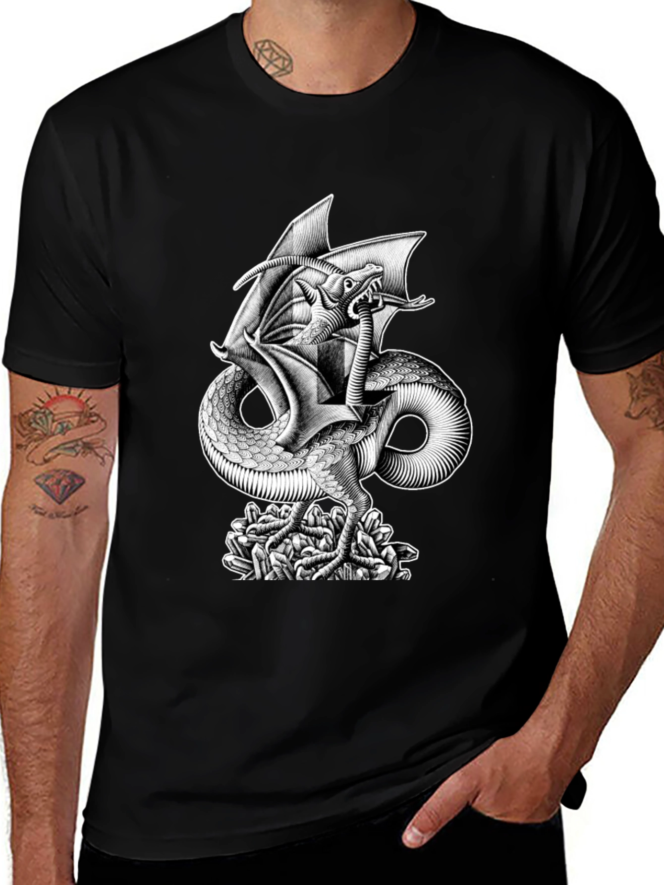 Dragon Graphic Print Black T-Shirt