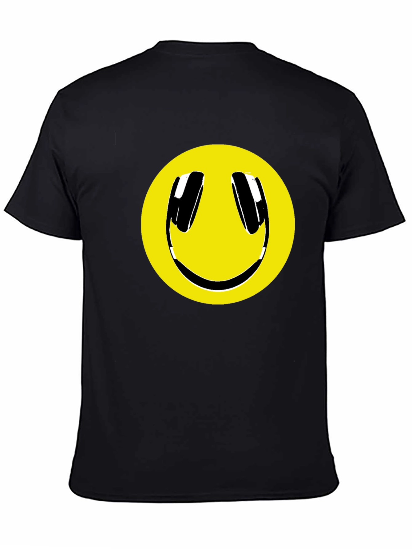 Smiley Face Headphone Graphic Tee - Black