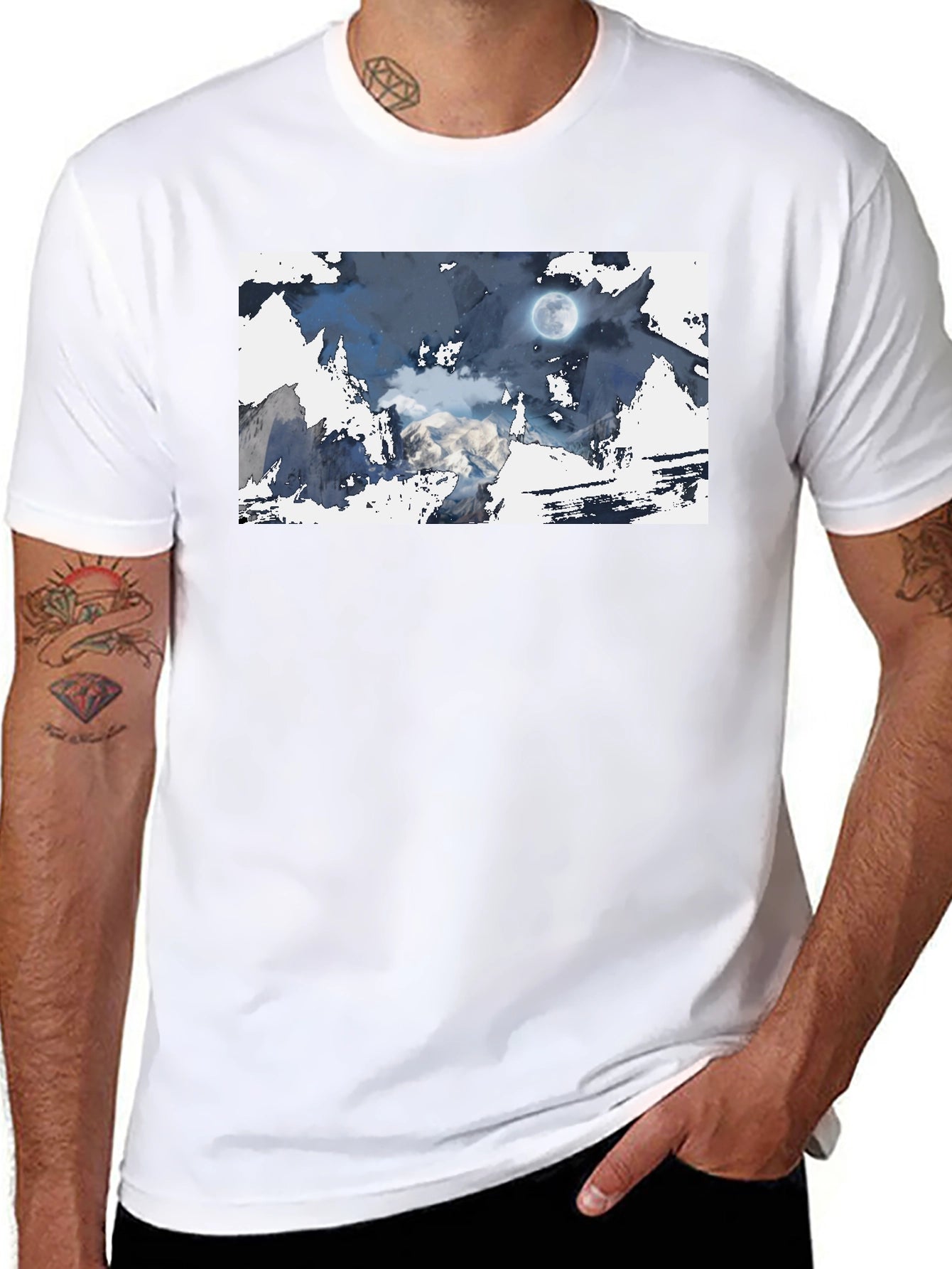 Moonlit Mountain Tee - Stylish Graphic Print
