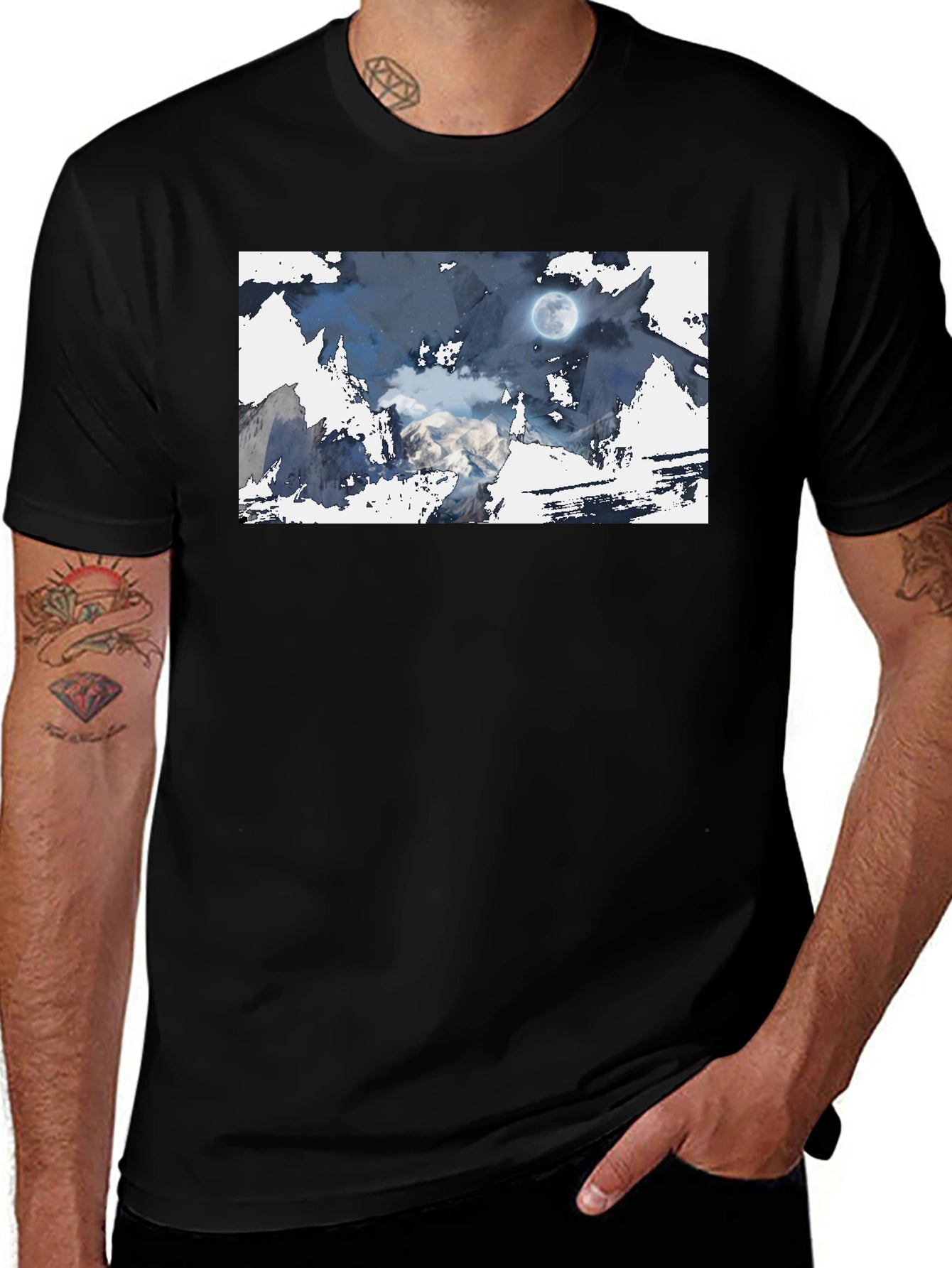 Moonlit Mountain Tee - Stylish Graphic Print