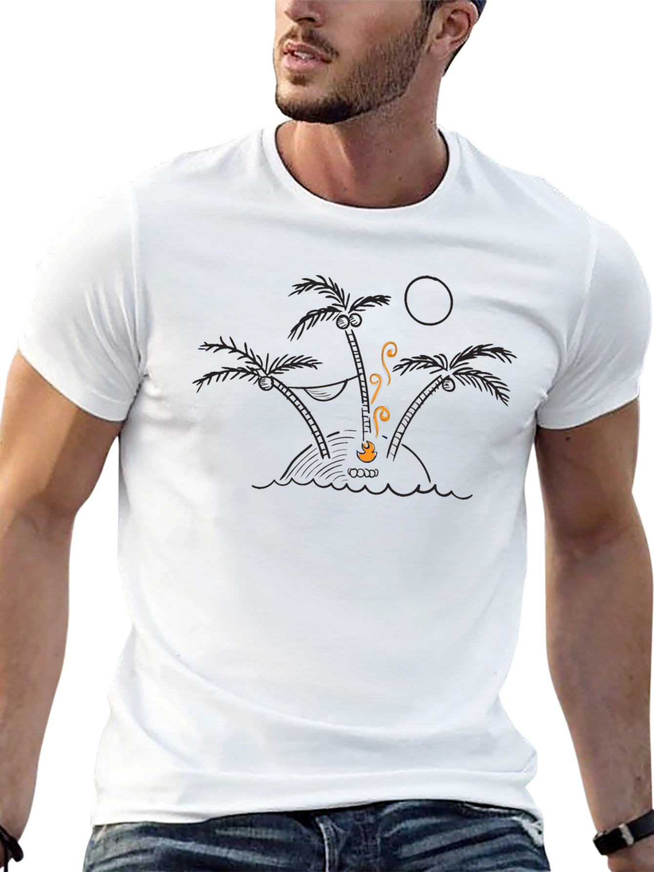 Island Getaway Graphic Tee - Black Cotton T-Shirt
