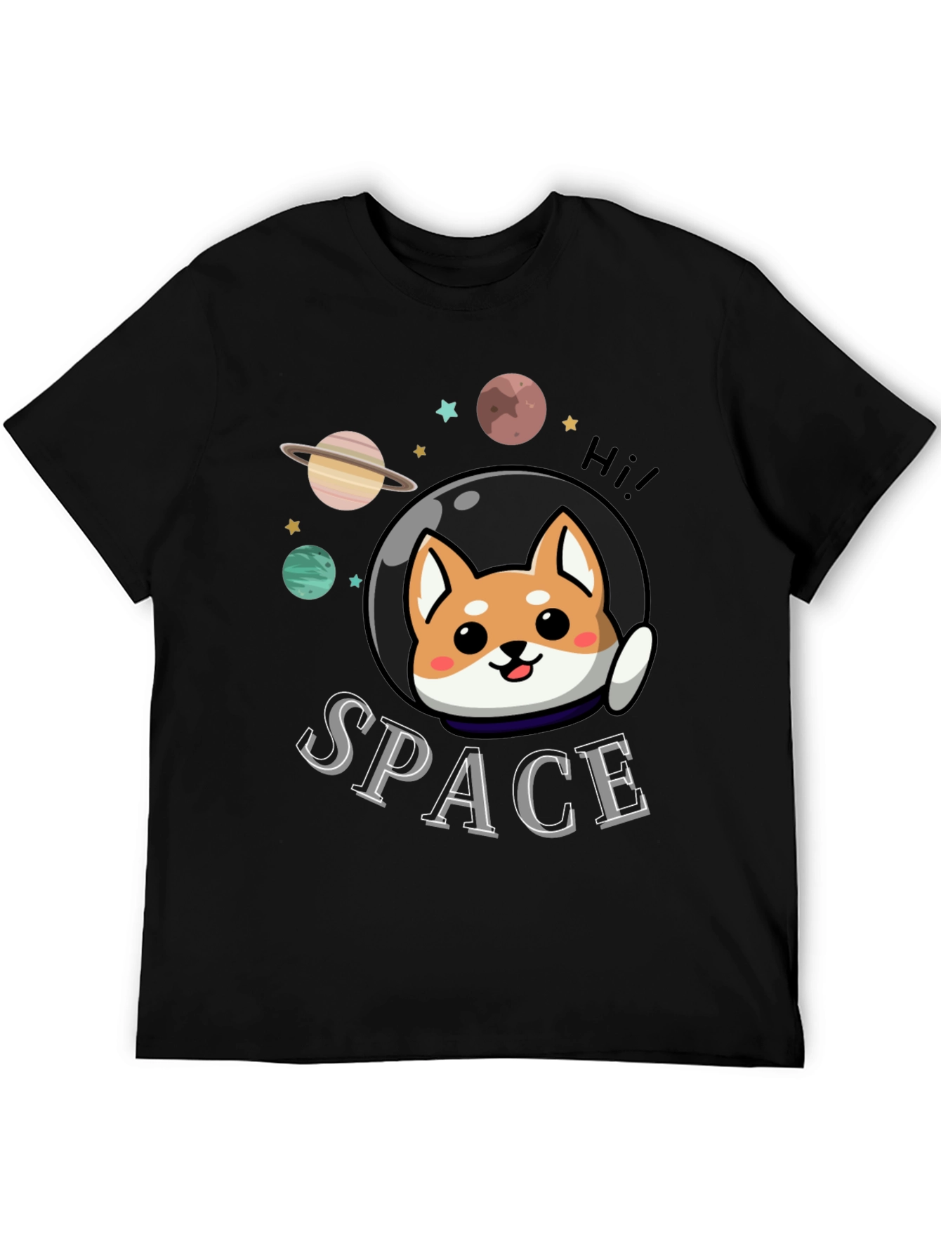 Space Shiba Inu Graphic T-Shirt - Black
