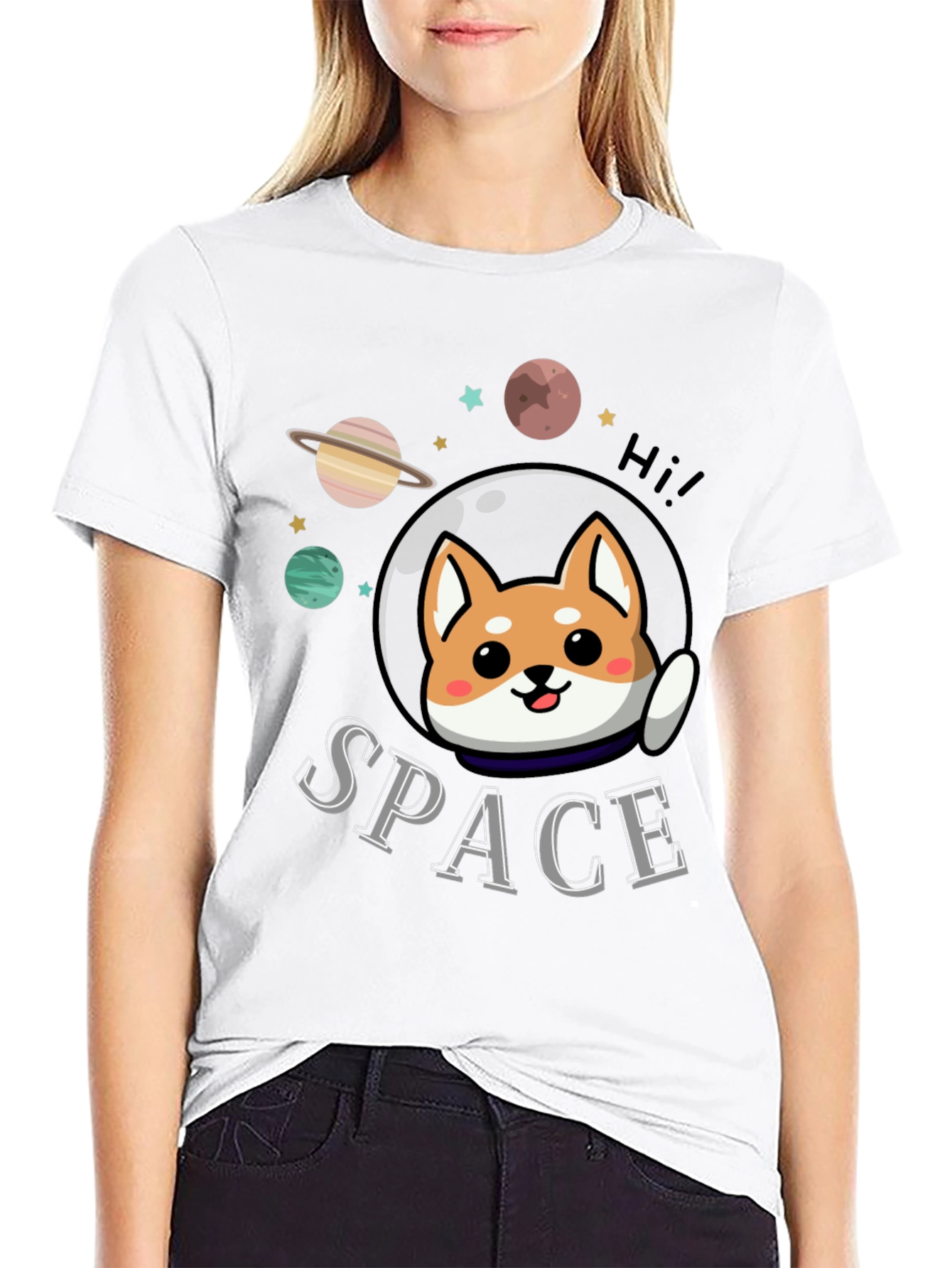 Space Shiba Inu Graphic T-Shirt - Black