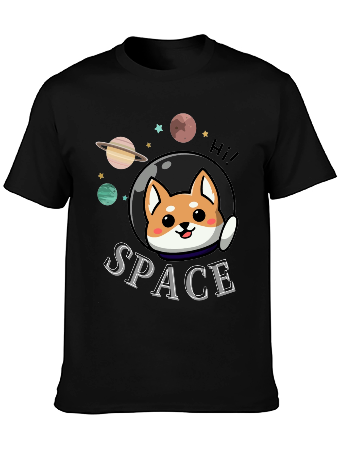 Space Shiba Inu Graphic T-Shirt - Black