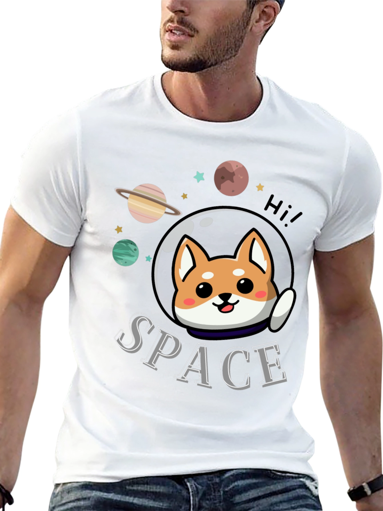 Space Shiba Inu Graphic T-Shirt - Black