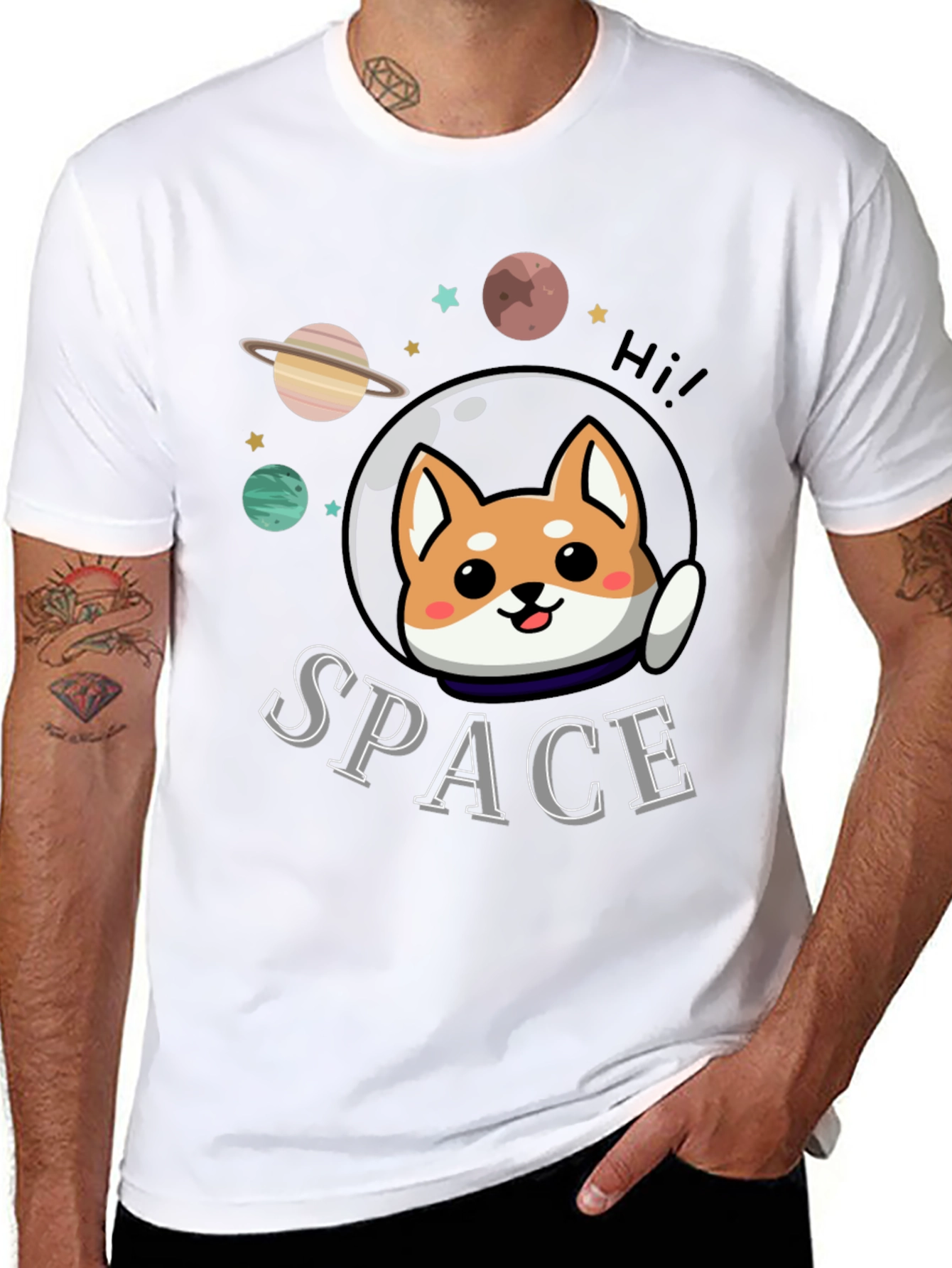 Space Shiba Inu Graphic T-Shirt - Black