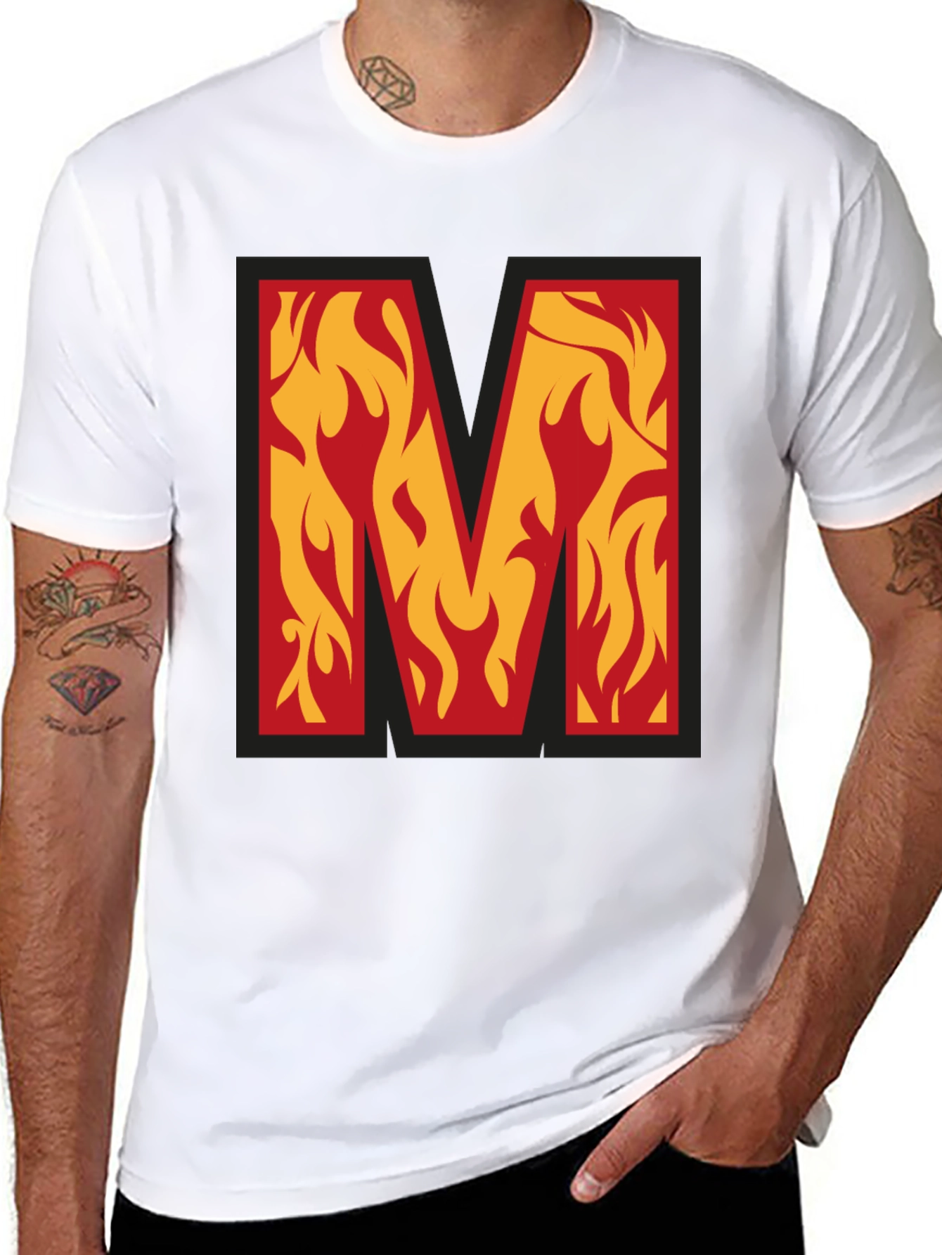 Fiery Letter M Graphic Tee - Bold Style!
