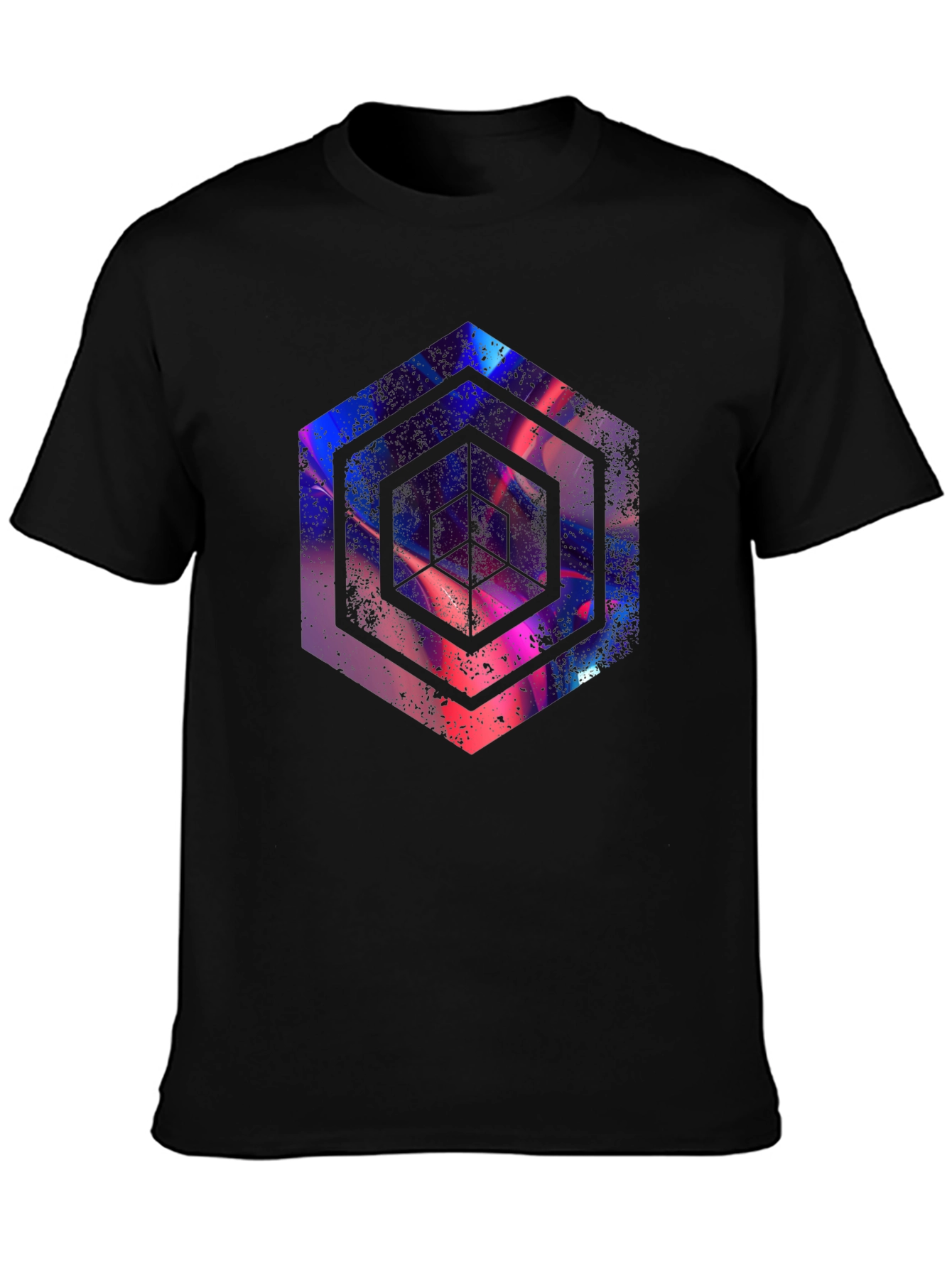 Abstract Hexagon Graphic Print Black T-Shirt