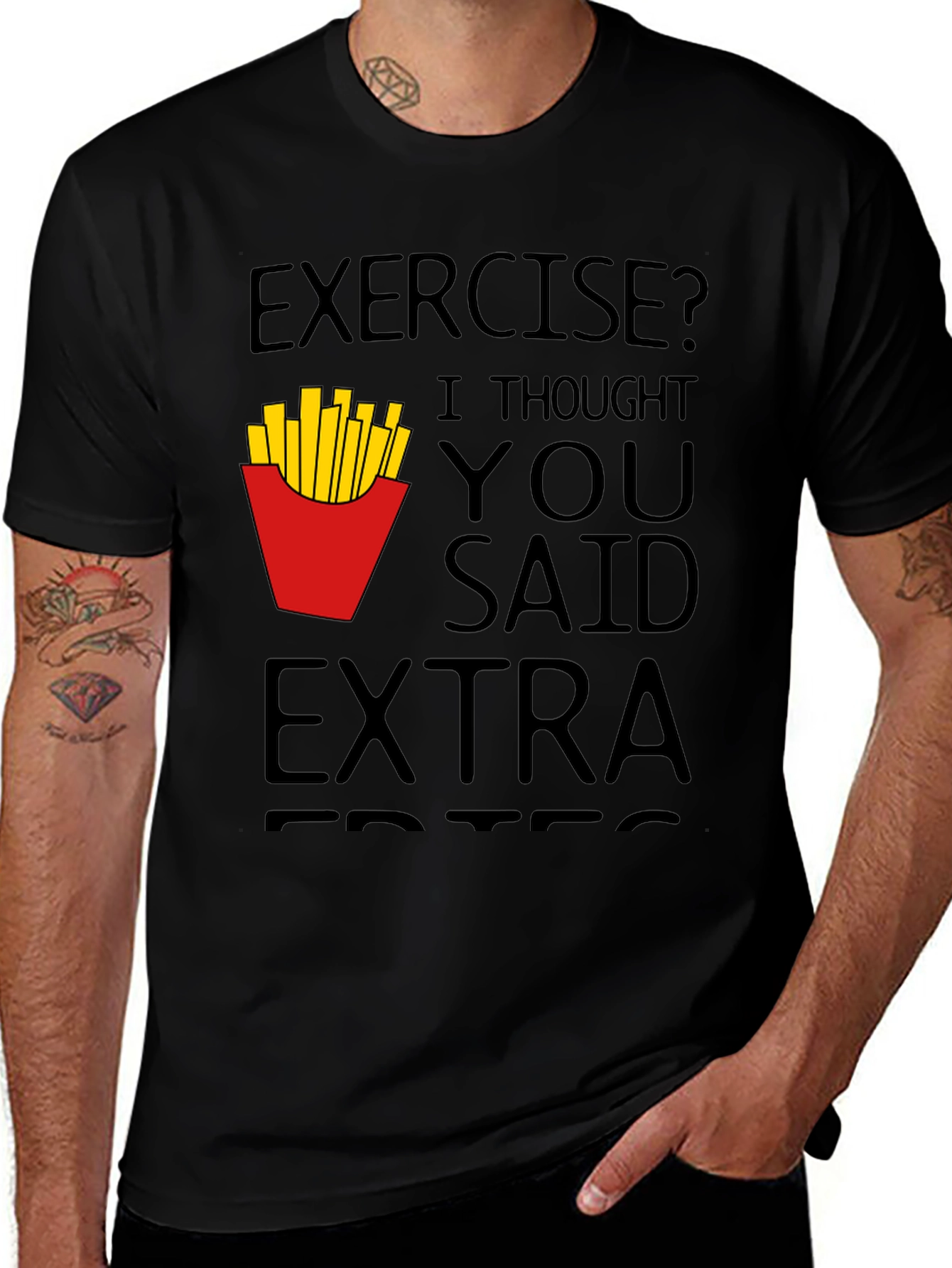 Funny Exercise Extra Fries Black T-Shirt