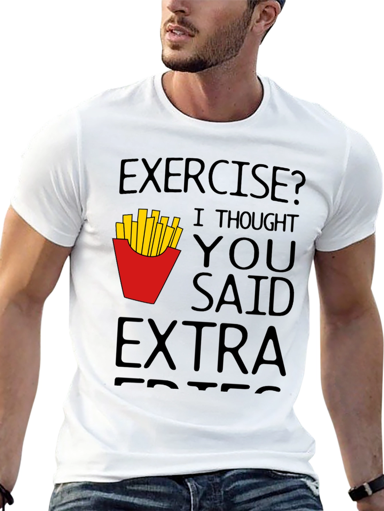 Funny Exercise Extra Fries Black T-Shirt