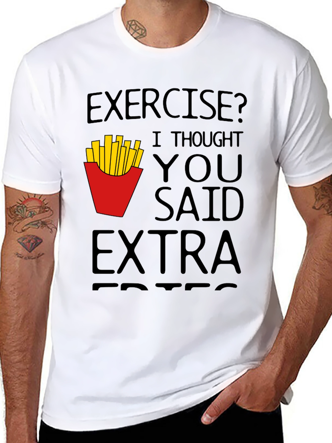 Funny Exercise Extra Fries Black T-Shirt