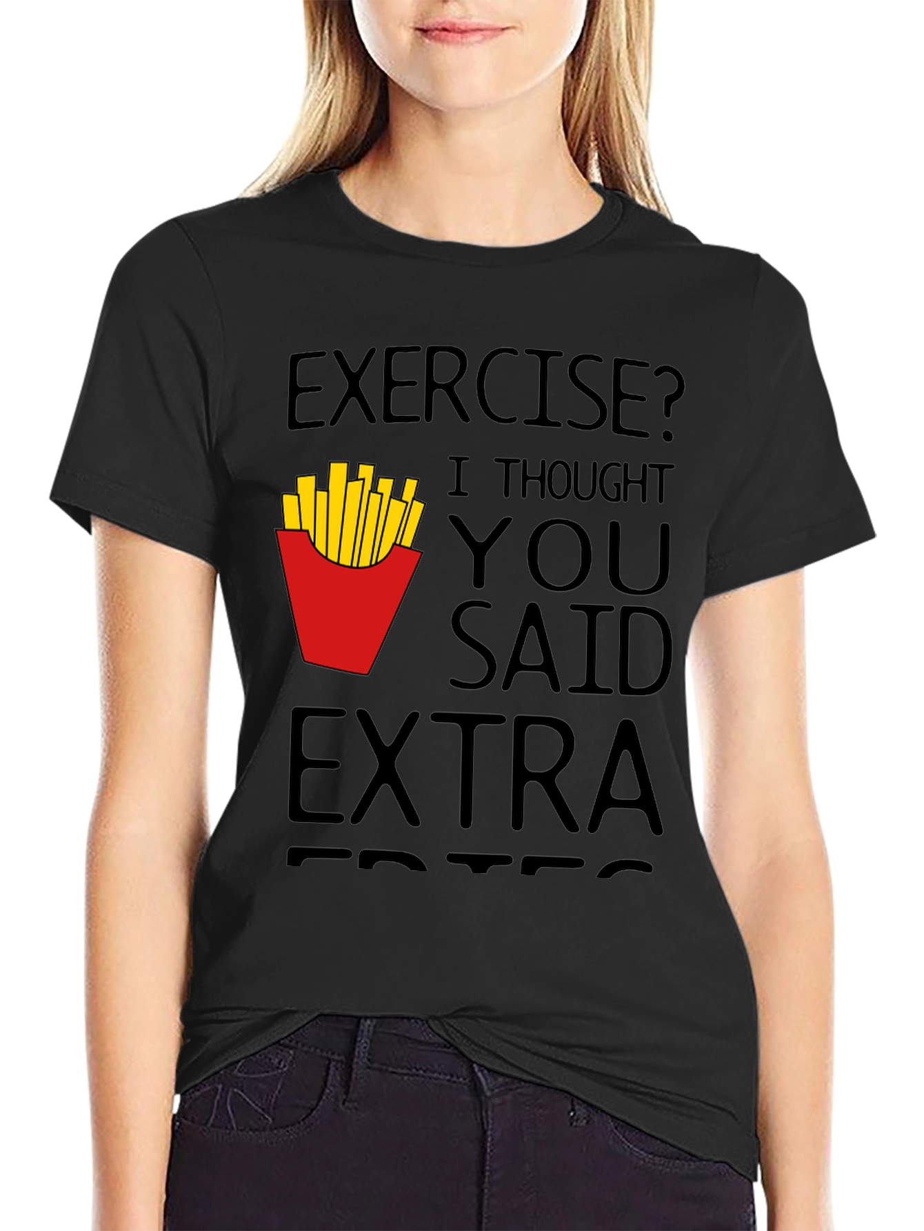 Funny Exercise Extra Fries Black T-Shirt