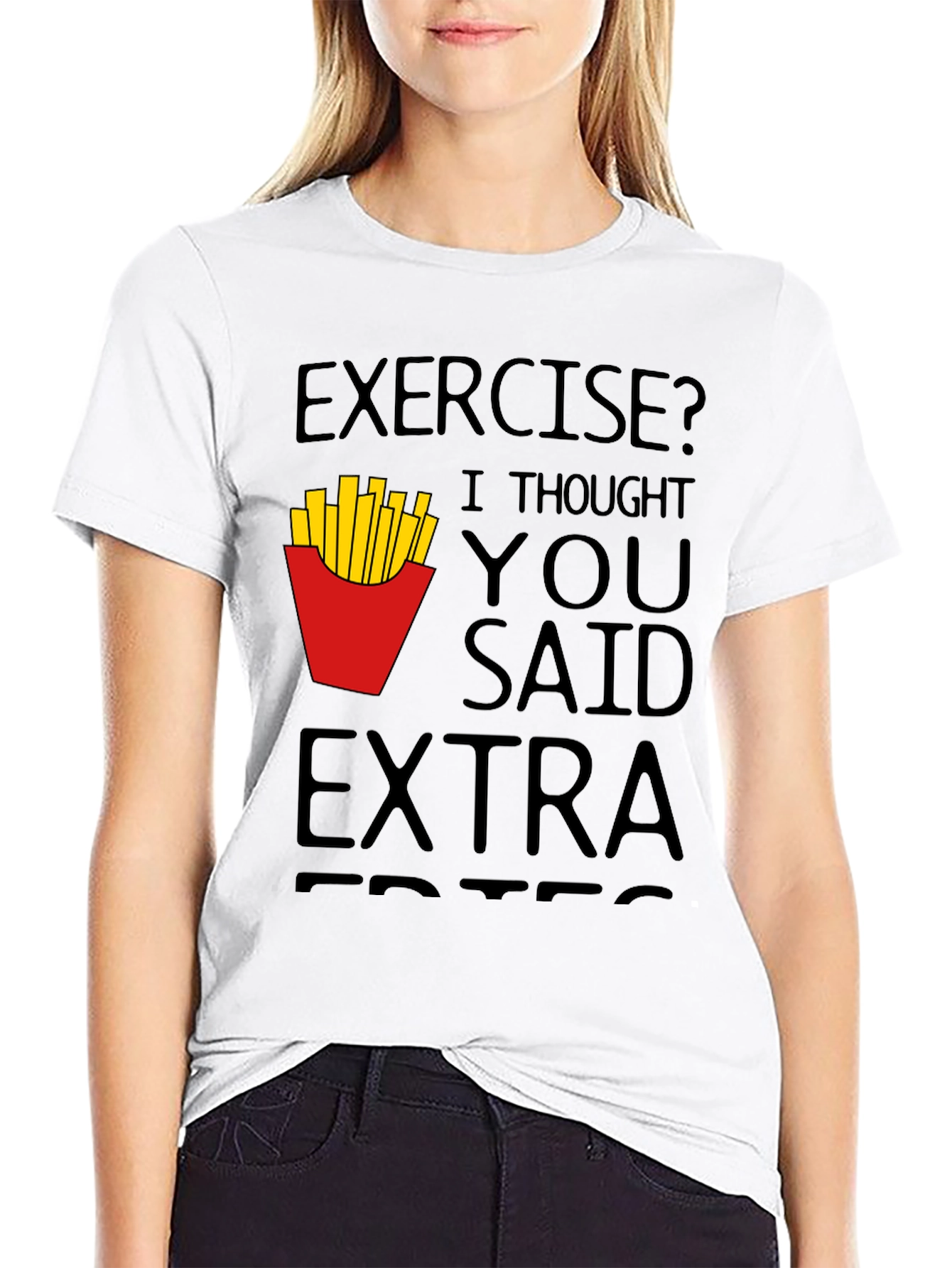 Funny Exercise Extra Fries Black T-Shirt