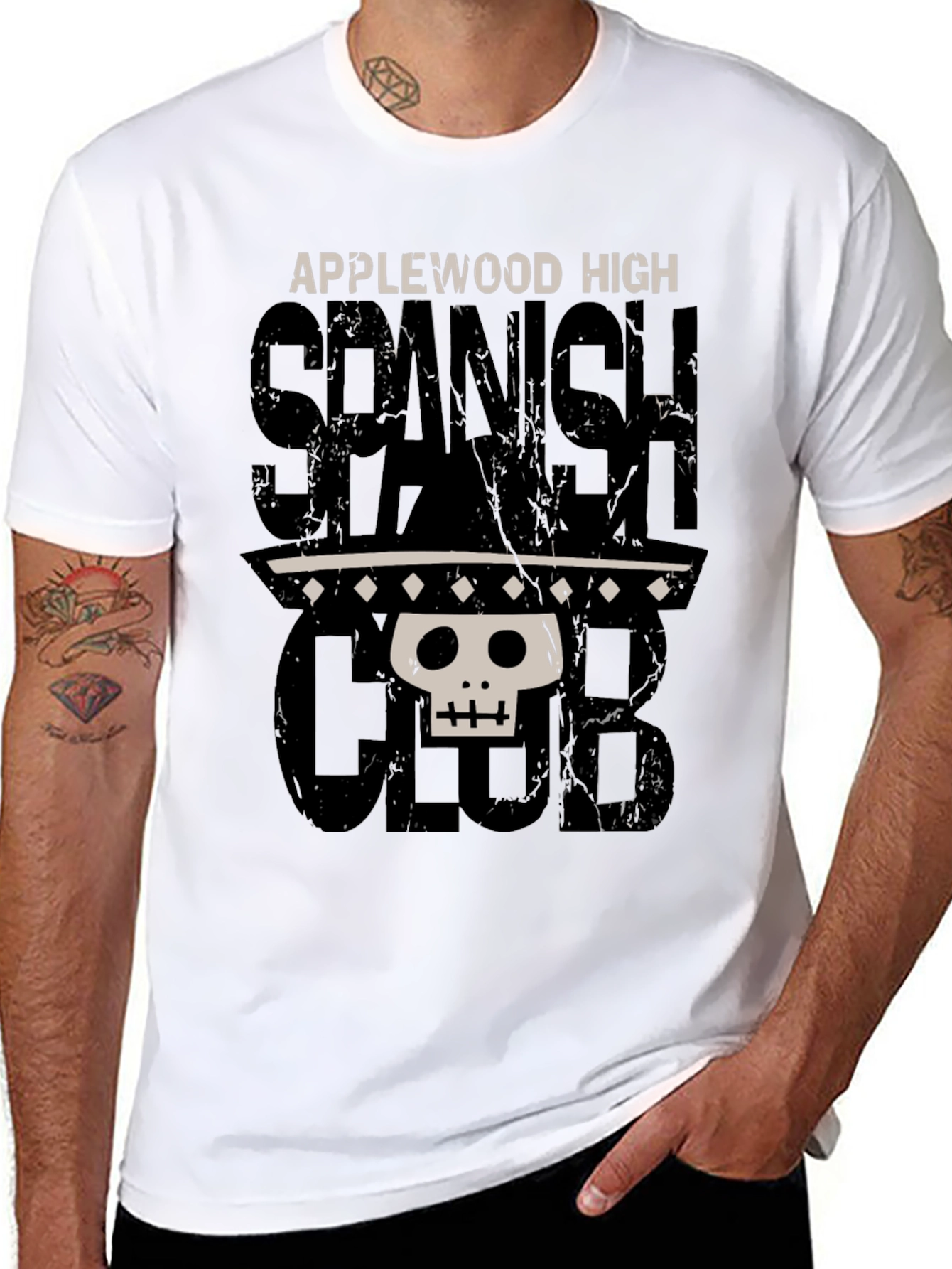 Spanish Club T-Shirt - Applewood High Skull Sombrero