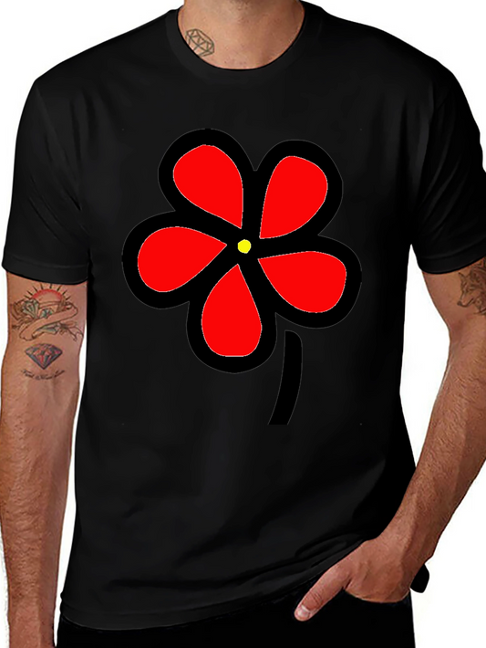 Black T-Shirt with Bold Red Flower Graphic