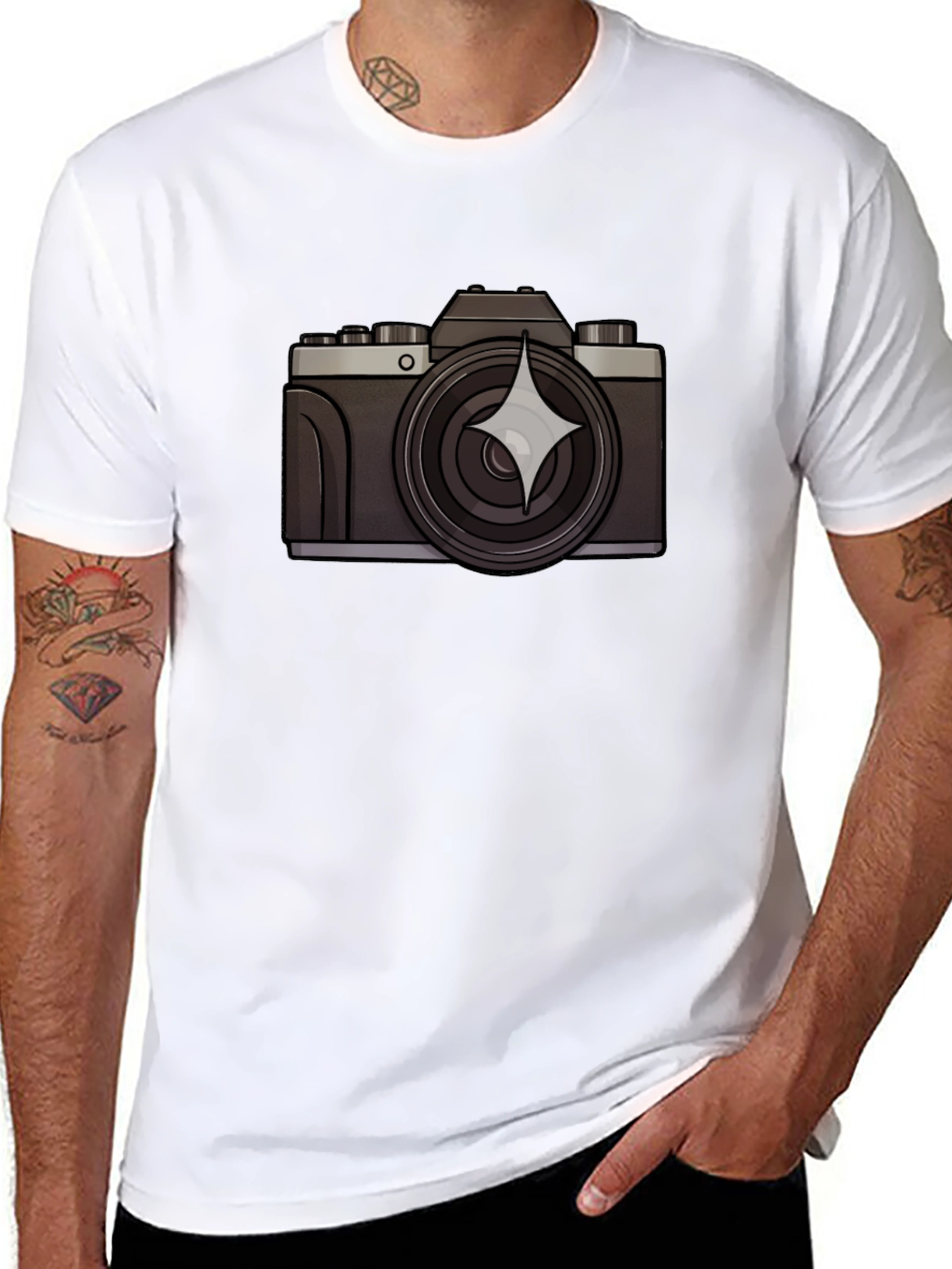 Retro Camera Graphic Tee - Black Cotton T-Shirt