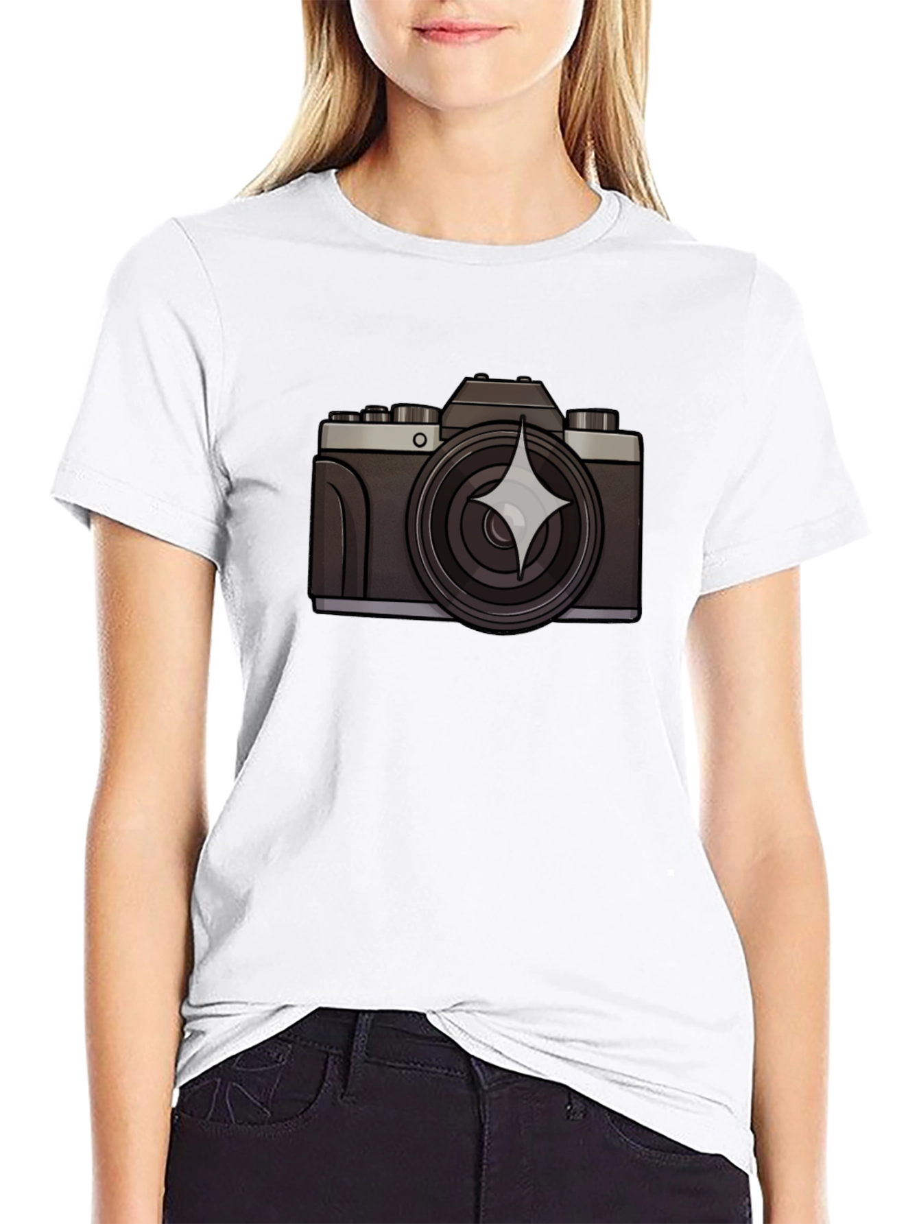 Retro Camera Graphic Tee - Black Cotton T-Shirt