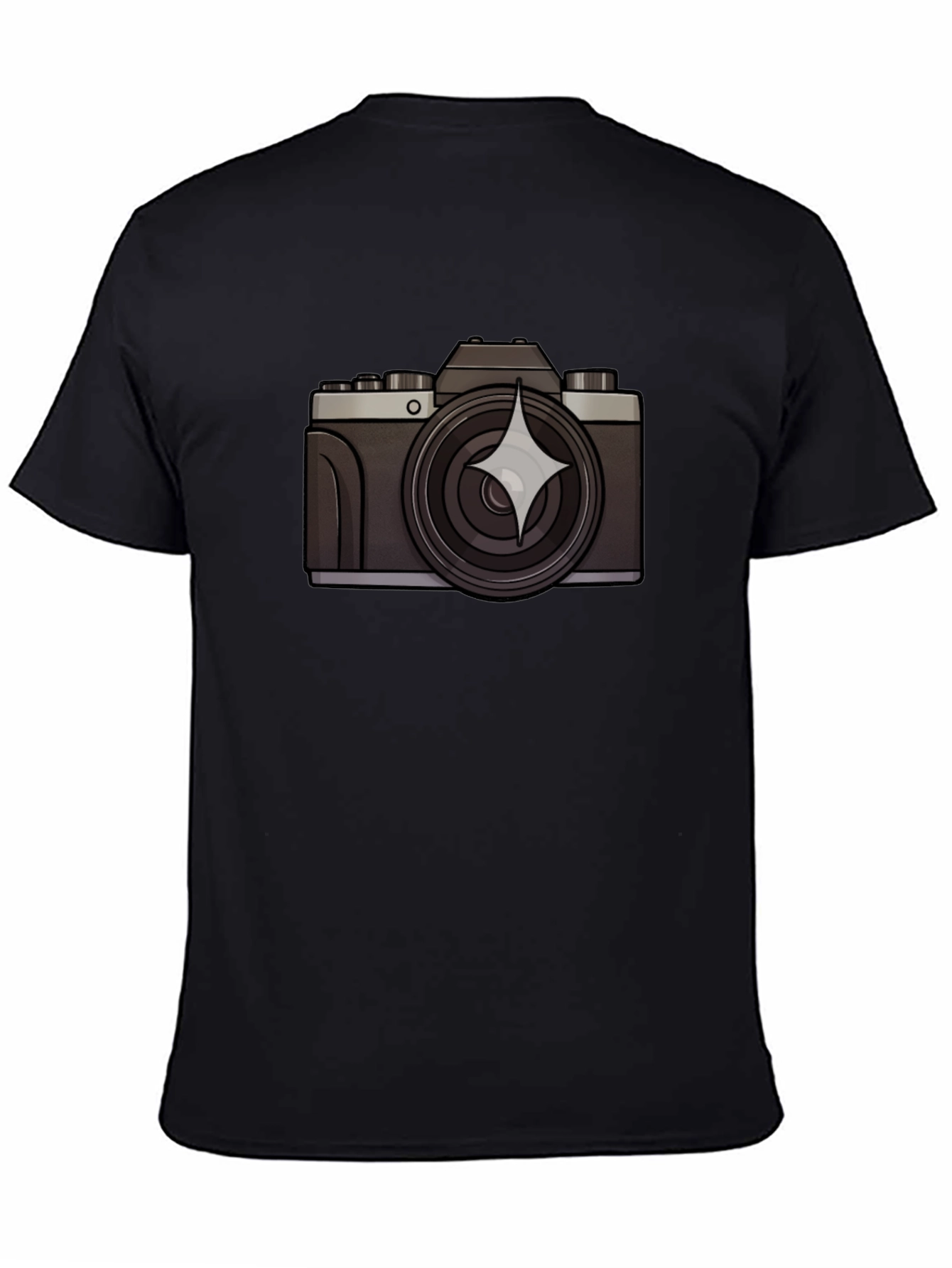 Retro Camera Graphic Tee - Black Cotton T-Shirt