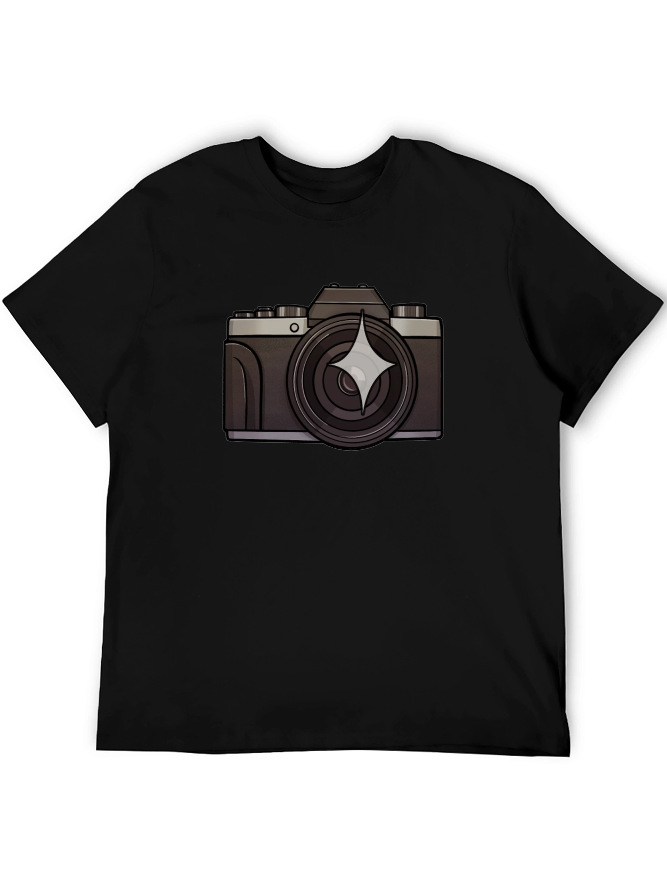 Retro Camera Graphic Tee - Black Cotton T-Shirt