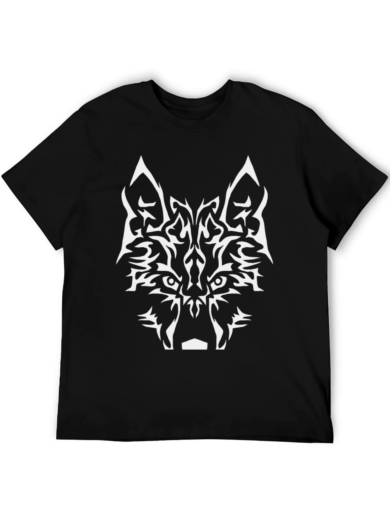 Tribal Wolf Graphic Tee - Black Cotton