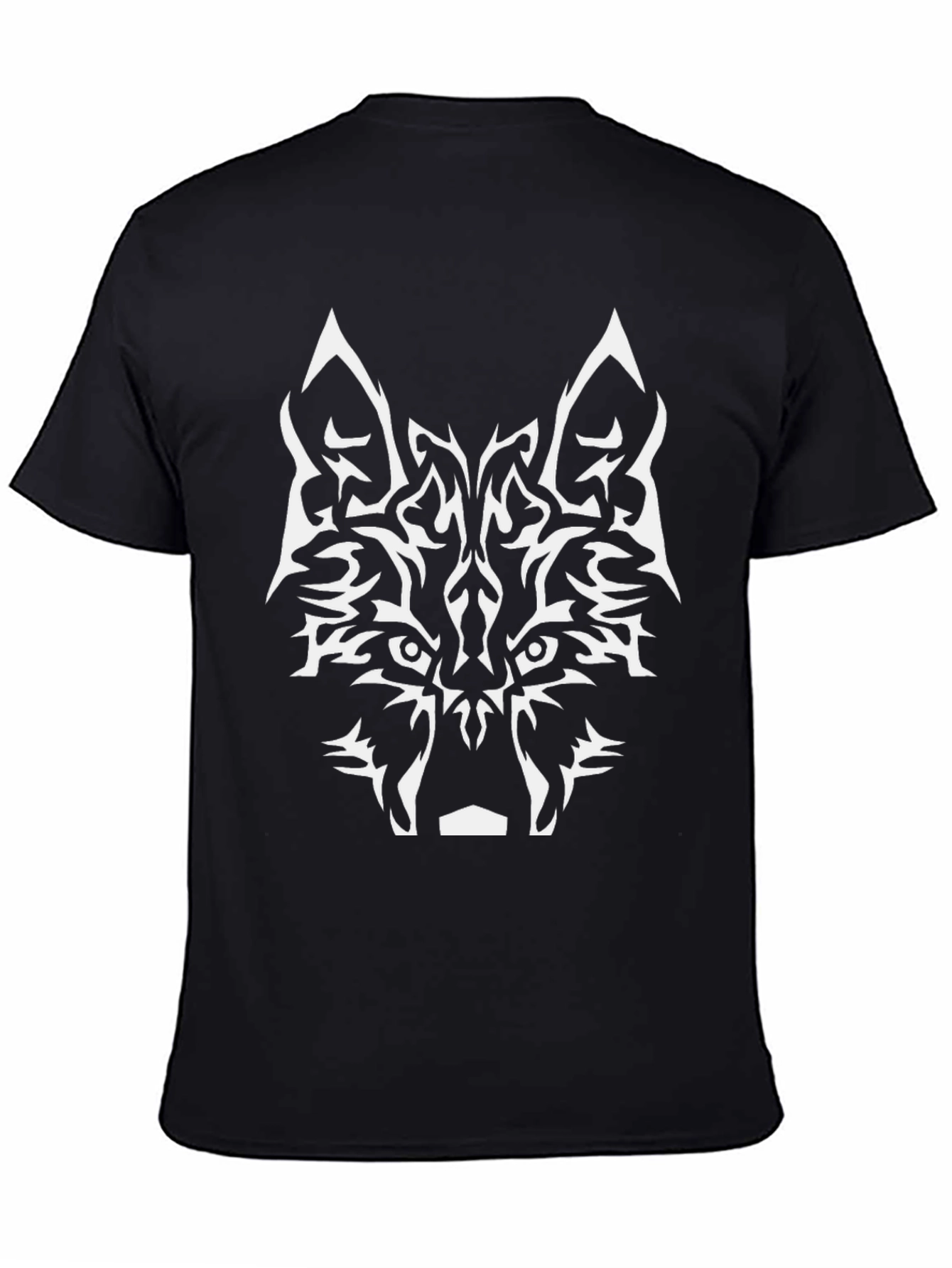 Tribal Wolf Graphic Tee - Black Cotton