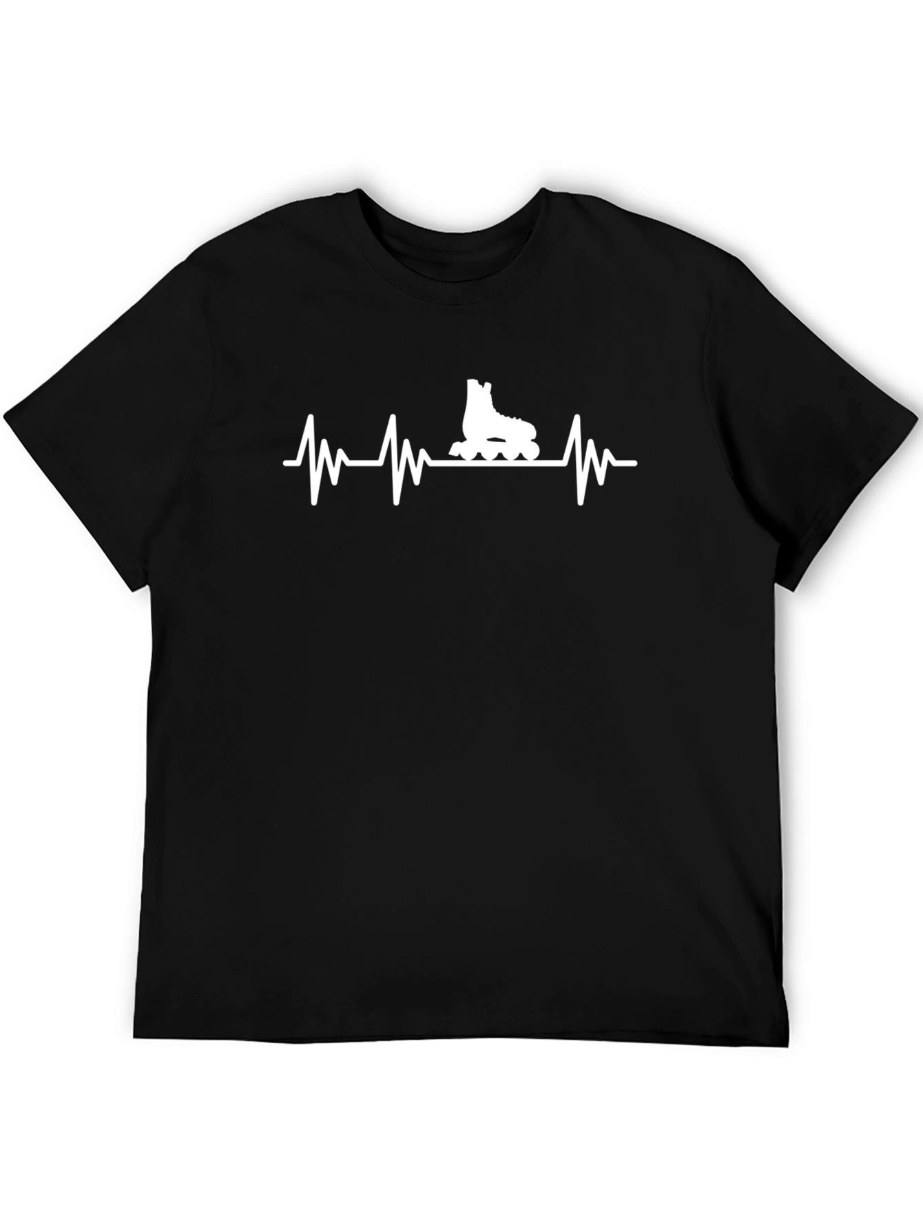 Roller Skate Heartbeat Graphic Tee - Black Cotton T-Shirt