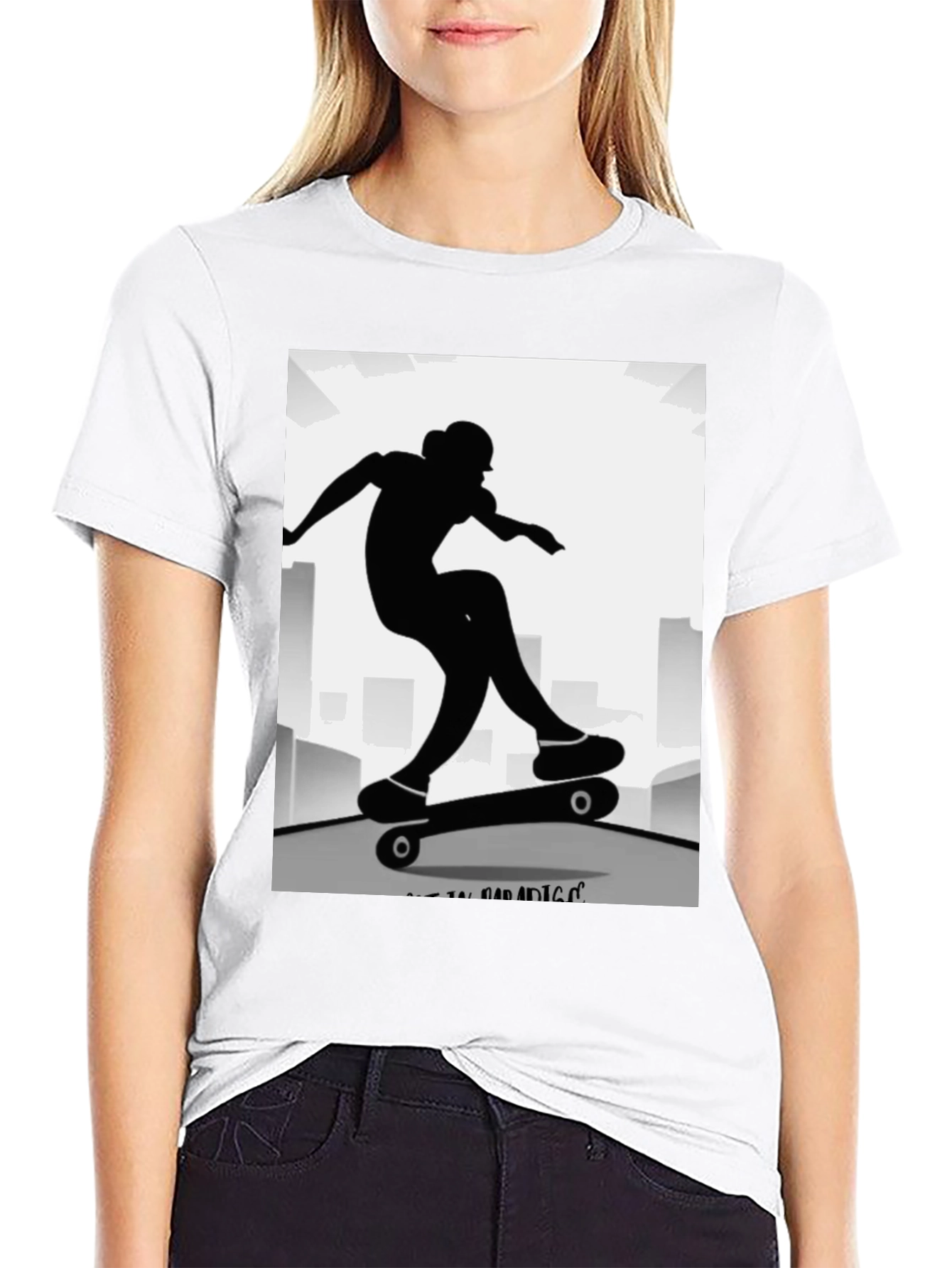 Skater Silhouette Graphic Tee - Black