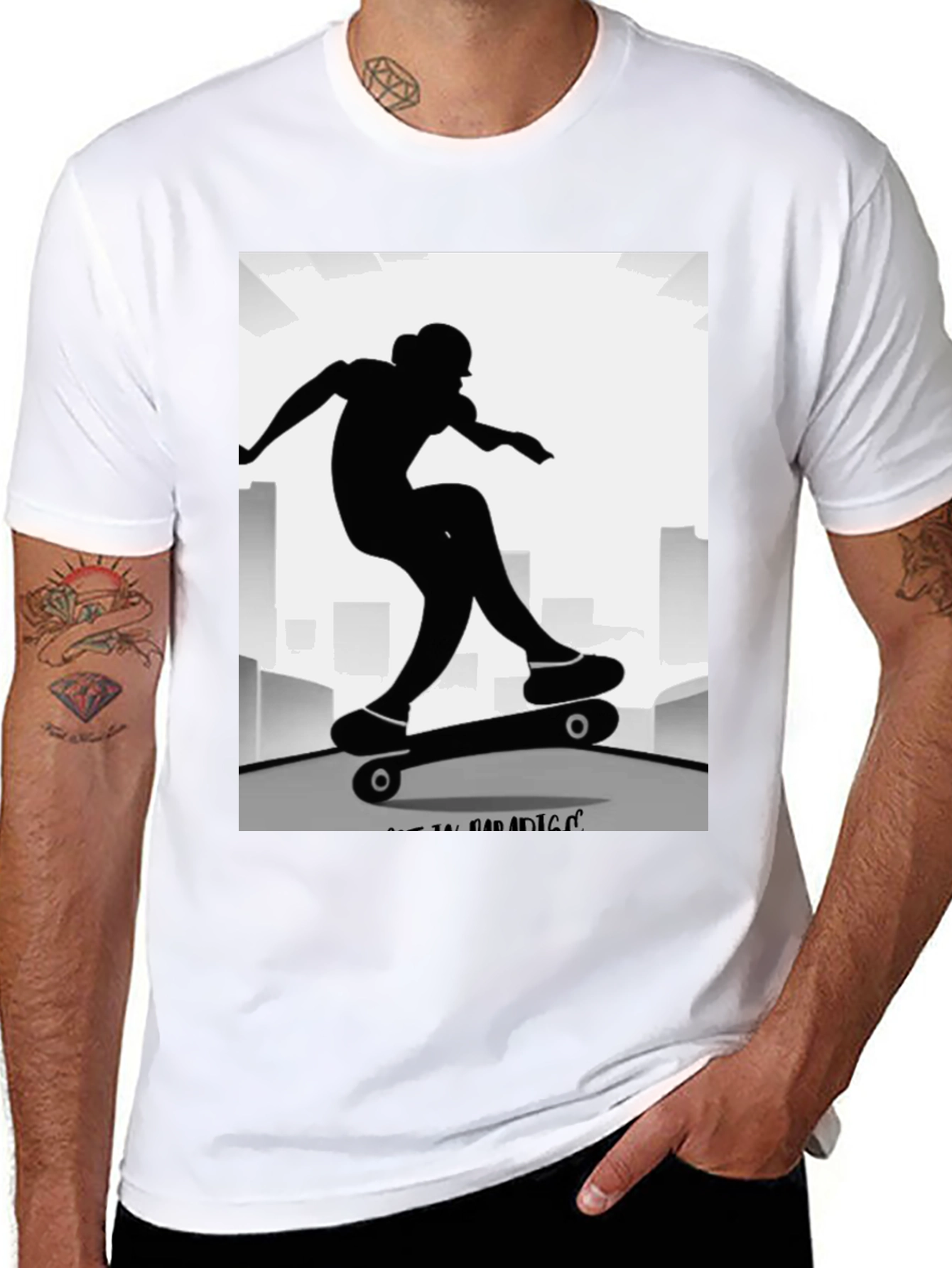 Skater Silhouette Graphic Tee - Black