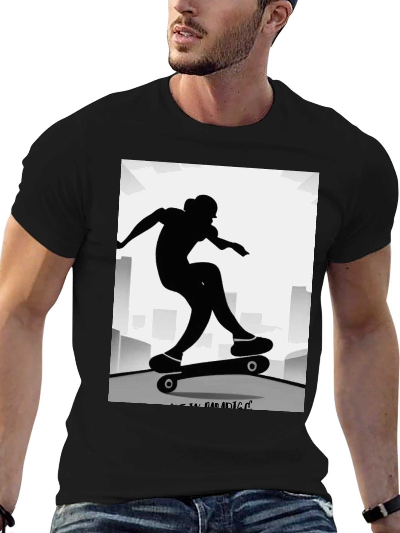 Skater Silhouette Graphic Tee - Black