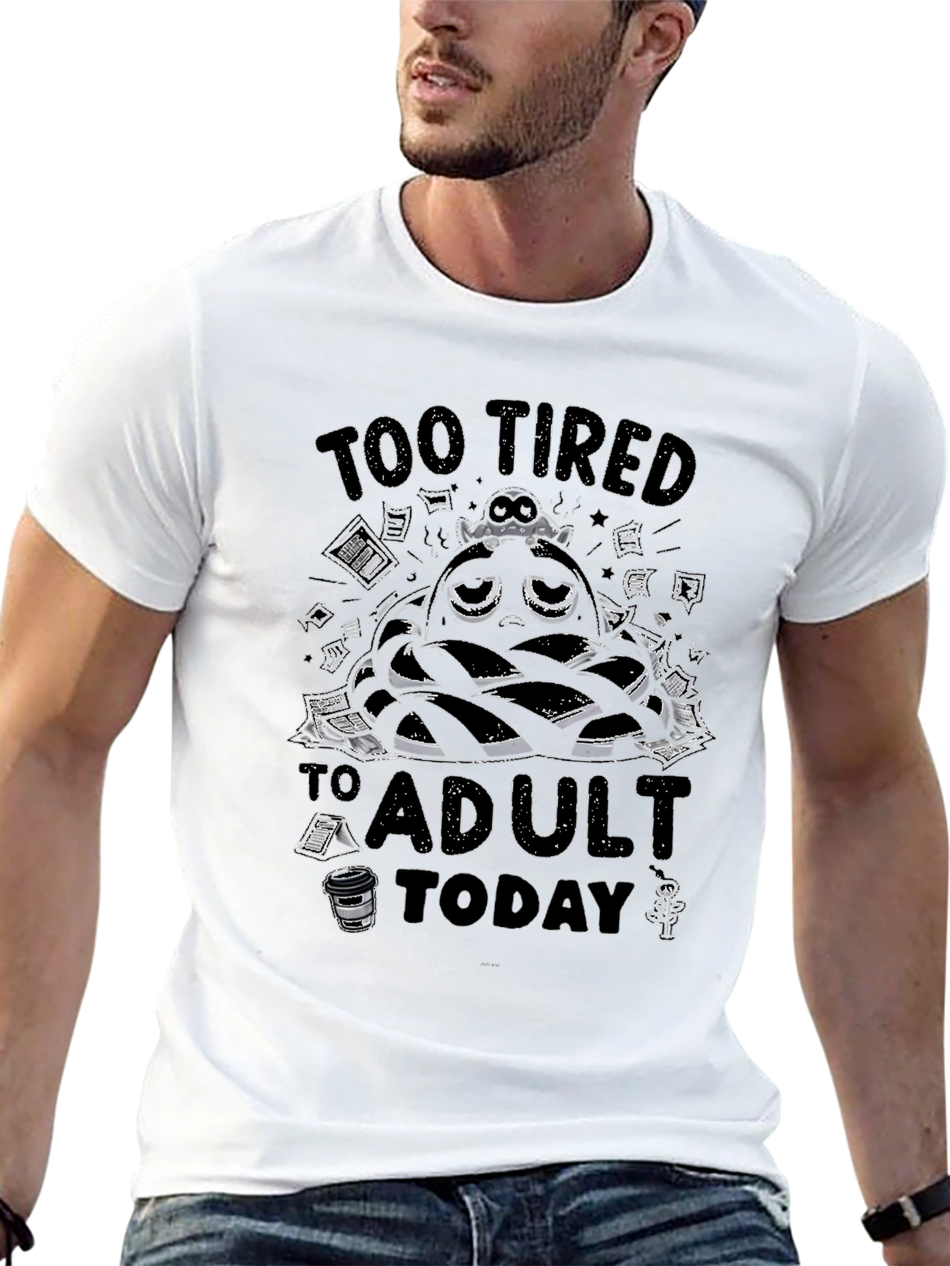 Too Tired to Adult Today Graphic Tee - Black