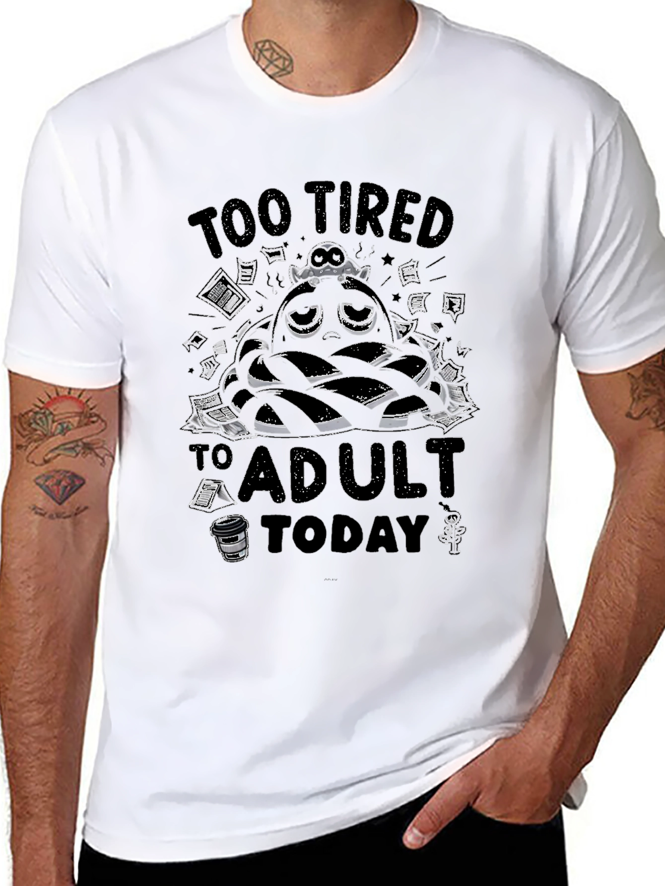 Too Tired to Adult Today Graphic Tee - Black
