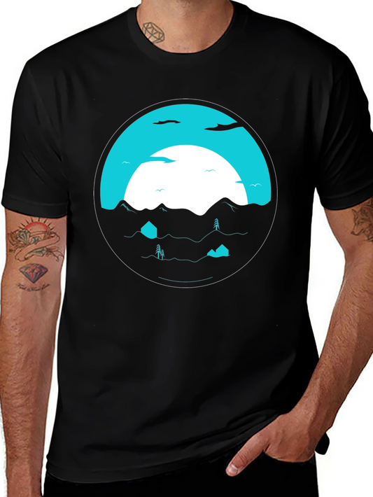 Graphic Tee: Circular Mountainscape Design