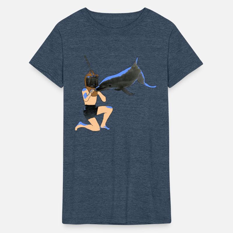 Vintage Diver with Diving Helmet Feeding a Dolphin