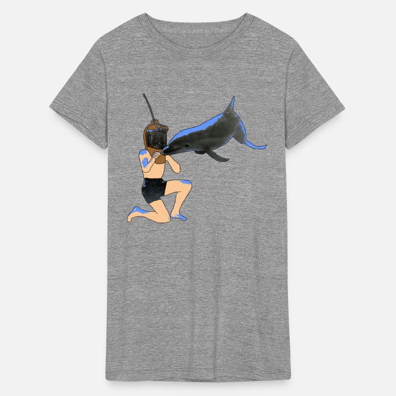 Vintage Diver with Diving Helmet Feeding a Dolphin