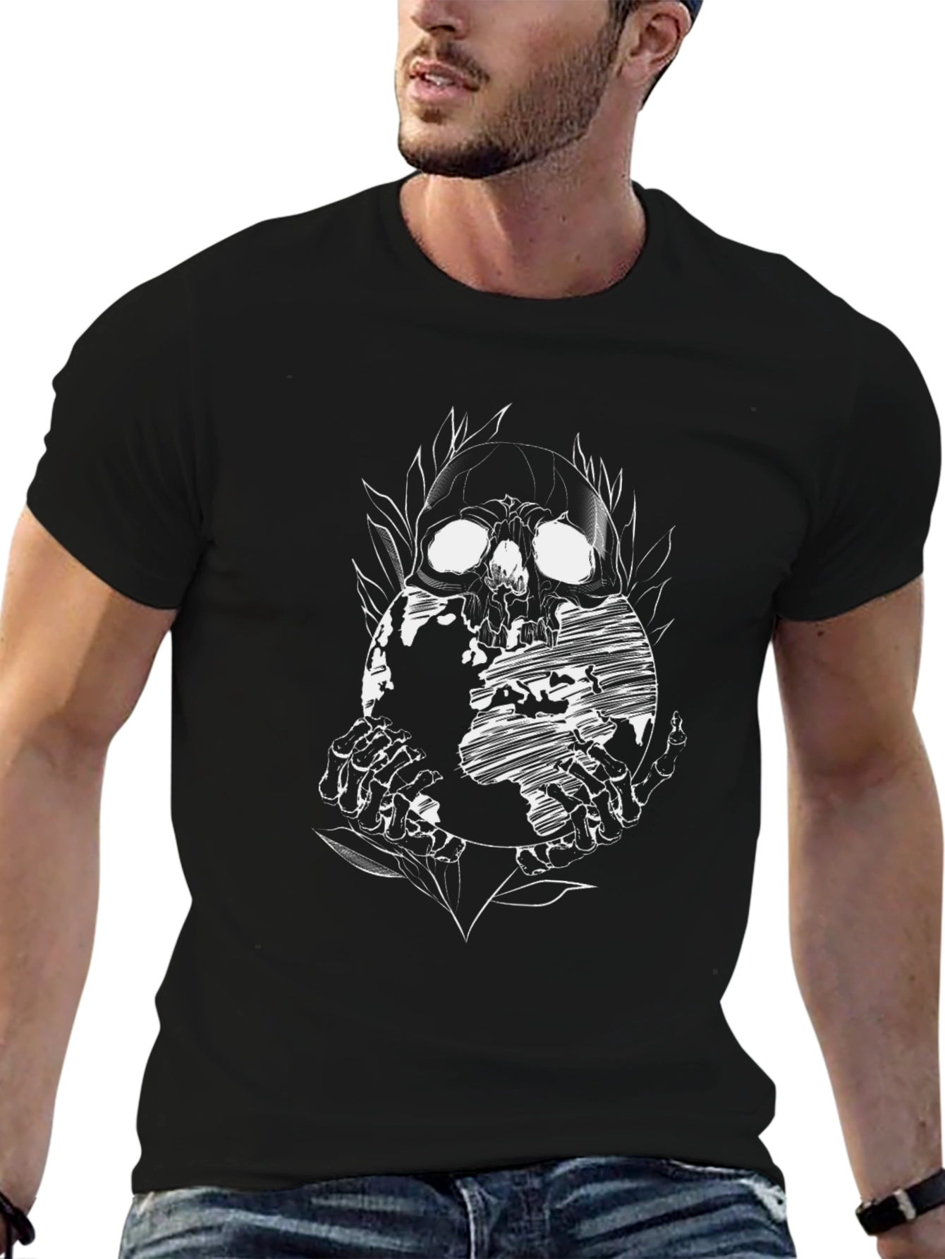 Skull Globe Graphic Tee - Black