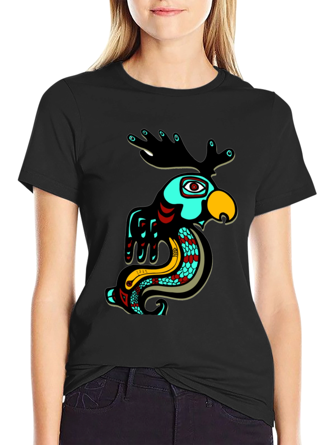 Abstract Animal Graphic Tee - Black Cotton