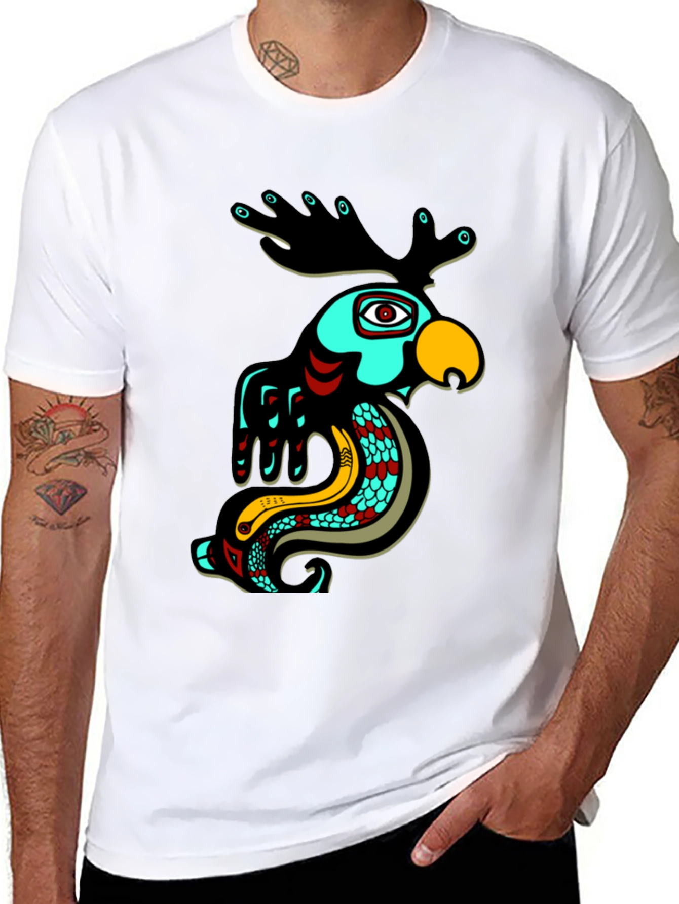 Abstract Animal Graphic Tee - Black Cotton