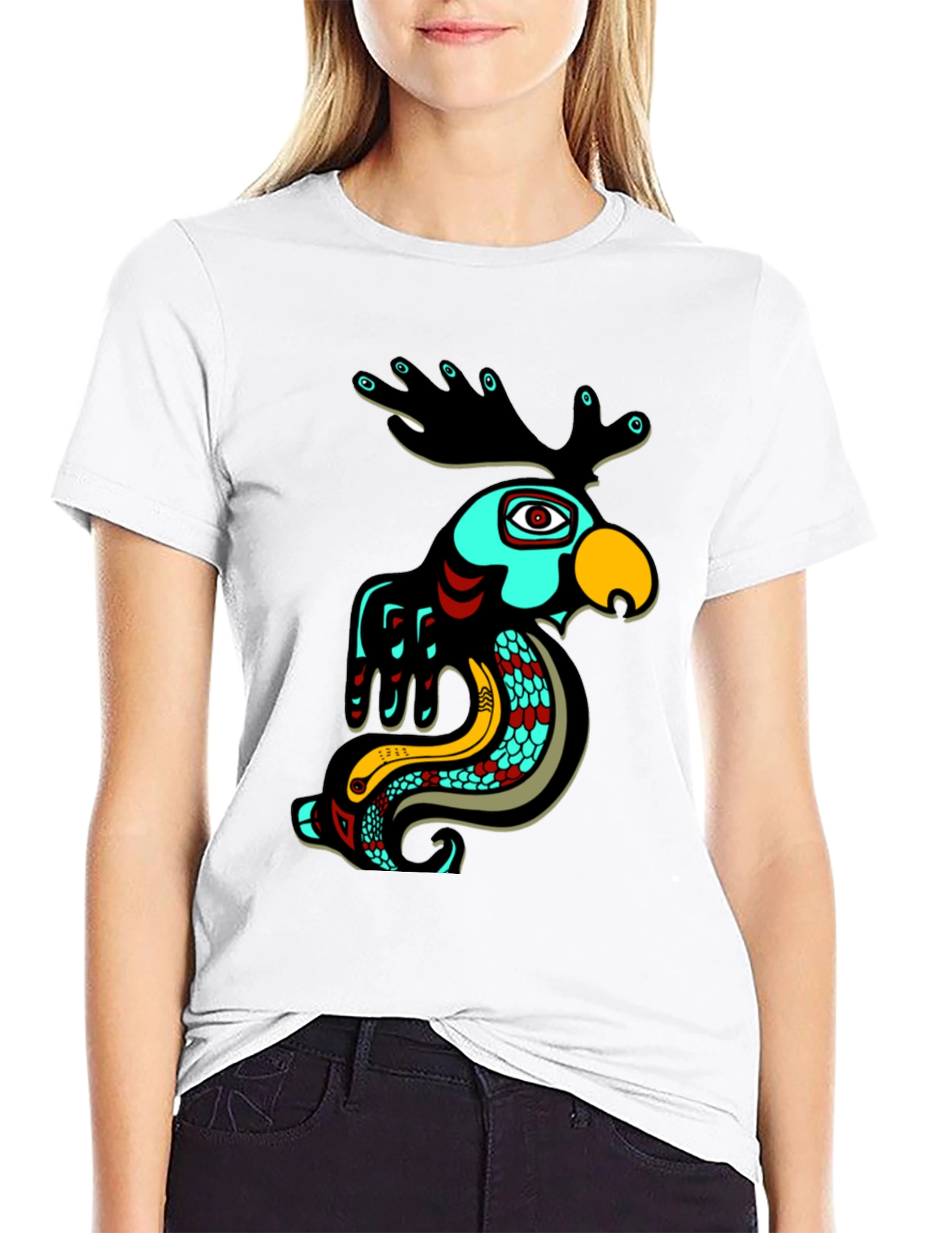 Abstract Animal Graphic Tee - Black Cotton