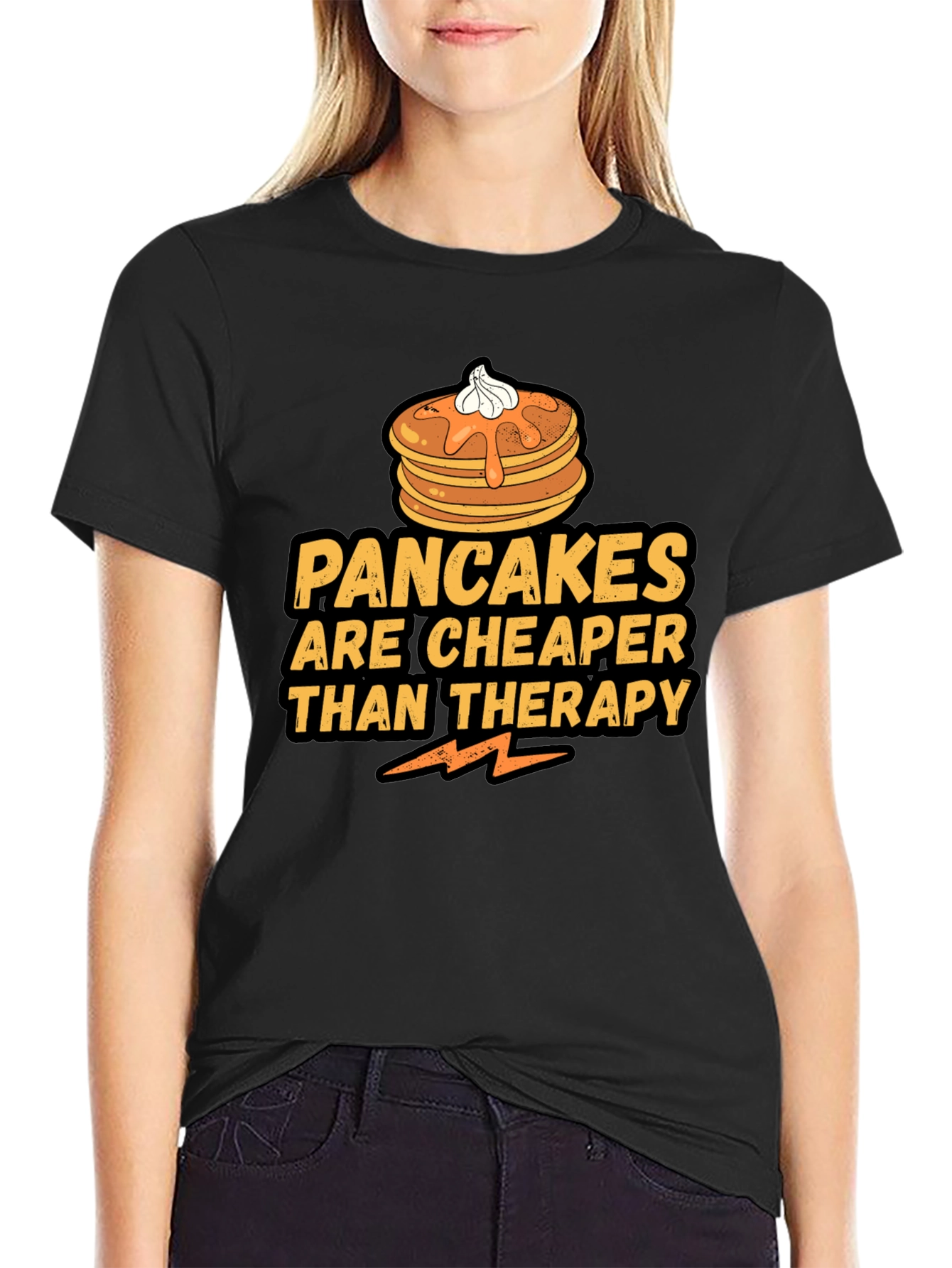 Pancakes Cheaper Than Therapy Black T-Shirt