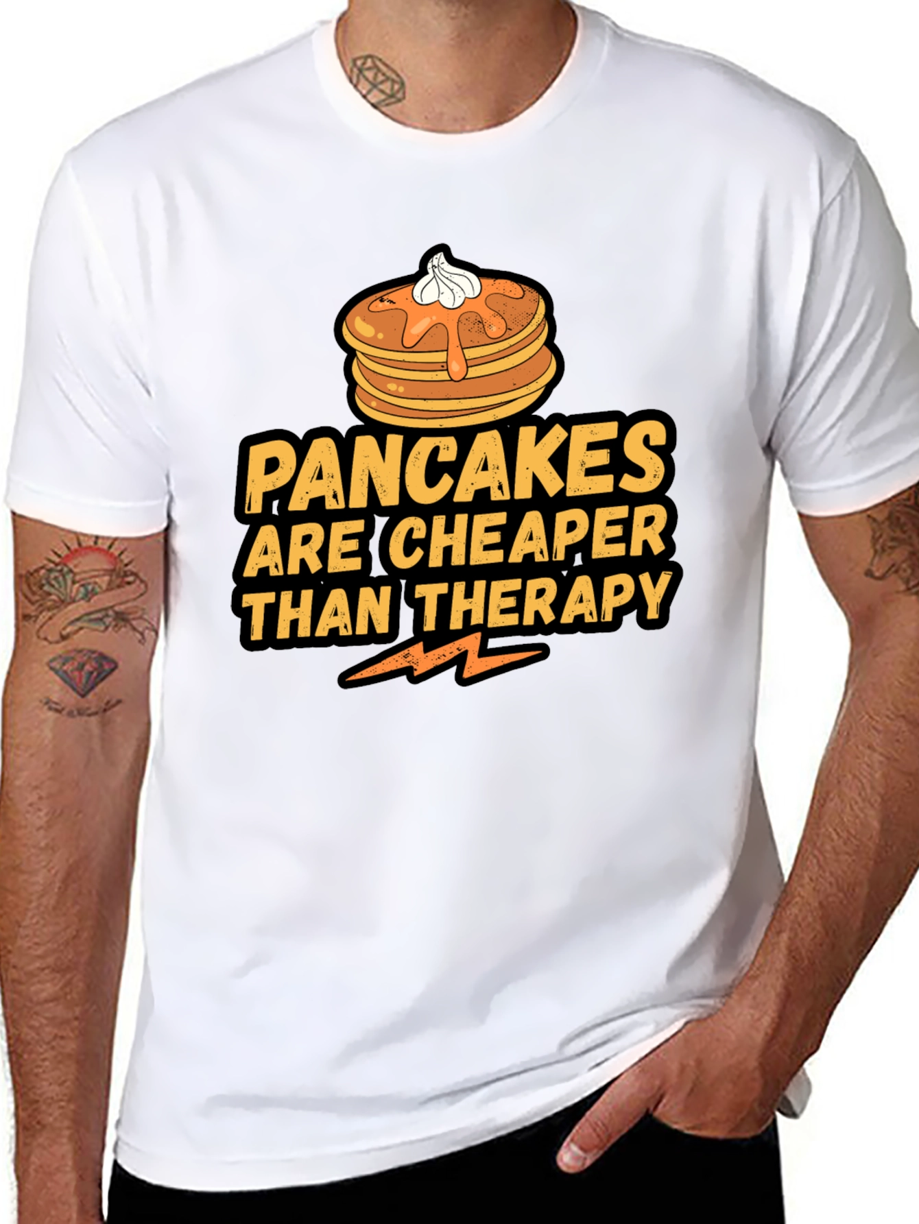 Pancakes Cheaper Than Therapy Black T-Shirt