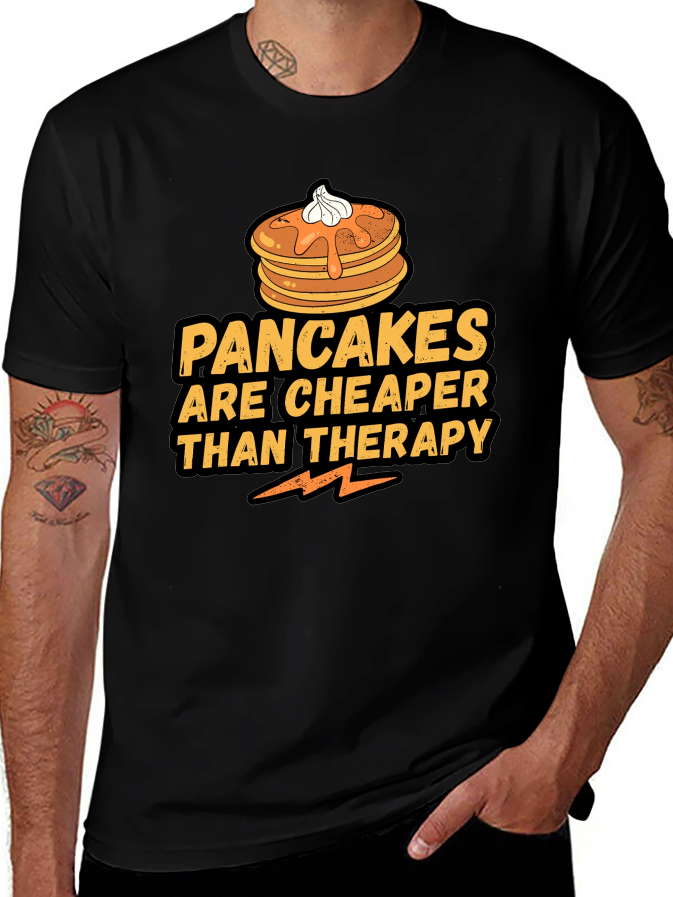 Pancakes Cheaper Than Therapy Black T-Shirt