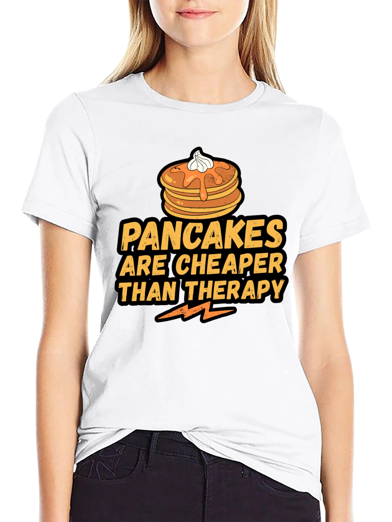 Pancakes Cheaper Than Therapy Black T-Shirt