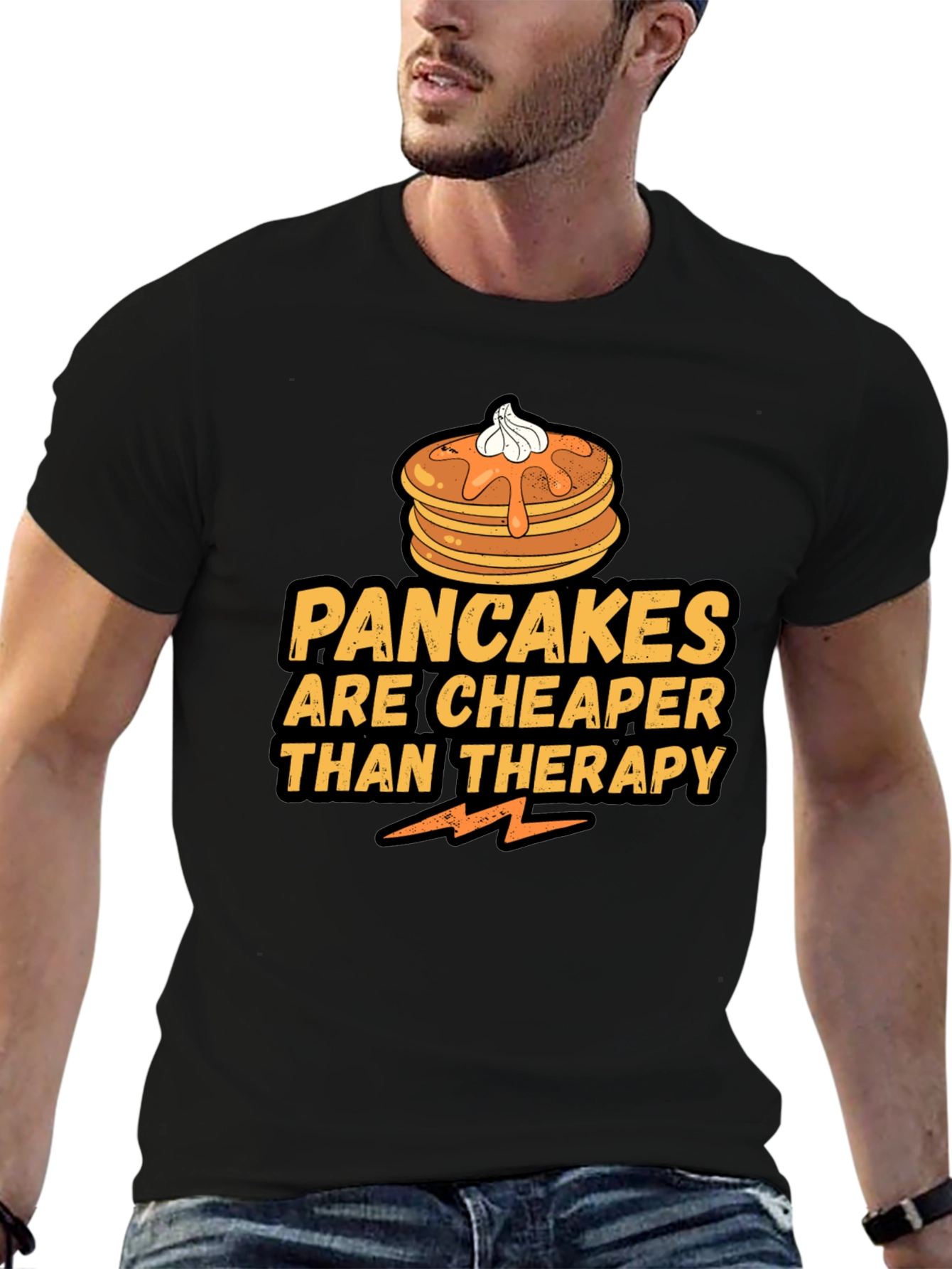 Pancakes Cheaper Than Therapy Black T-Shirt