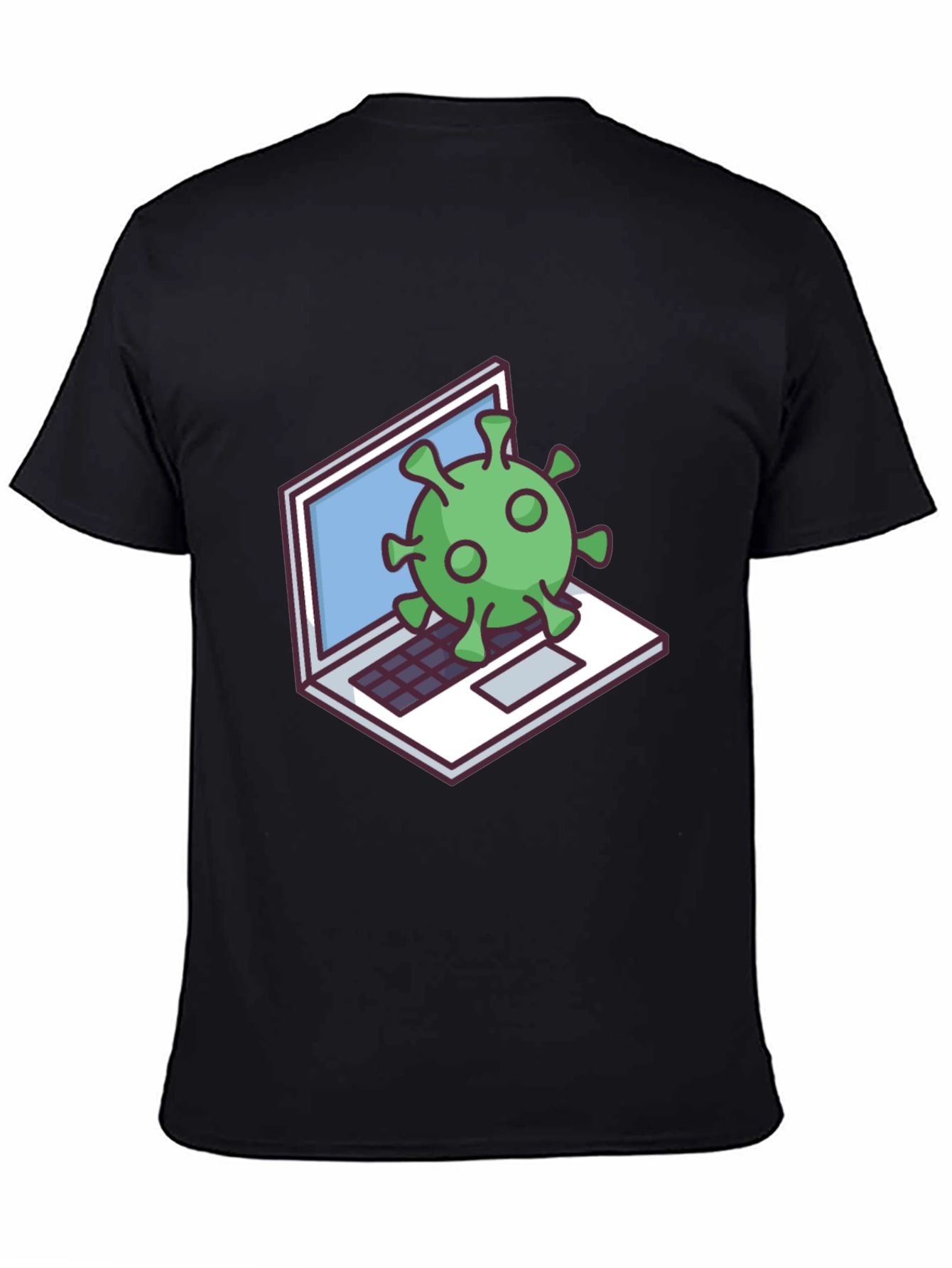 Virus Laptop Graphic Tee - Black Cotton T-Shirt