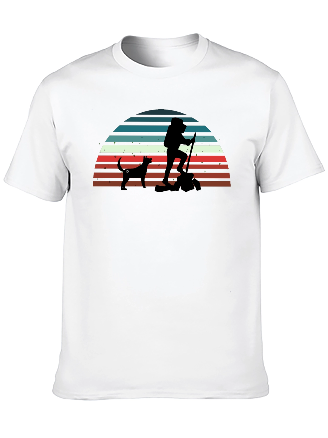Hiking Dog Retro Black T-Shirt