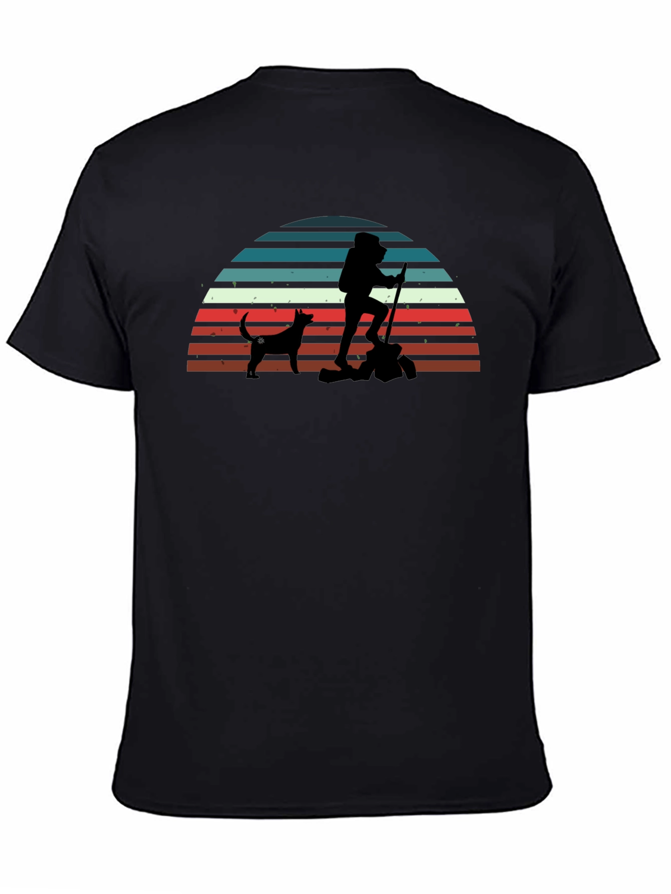 Hiking Dog Retro Black T-Shirt