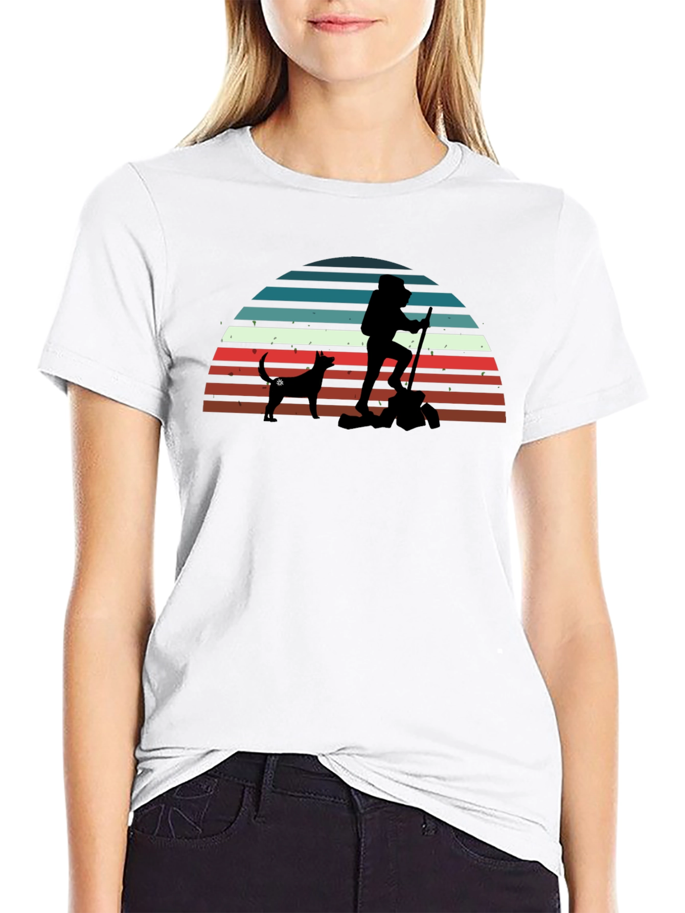 Hiking Dog Retro Black T-Shirt